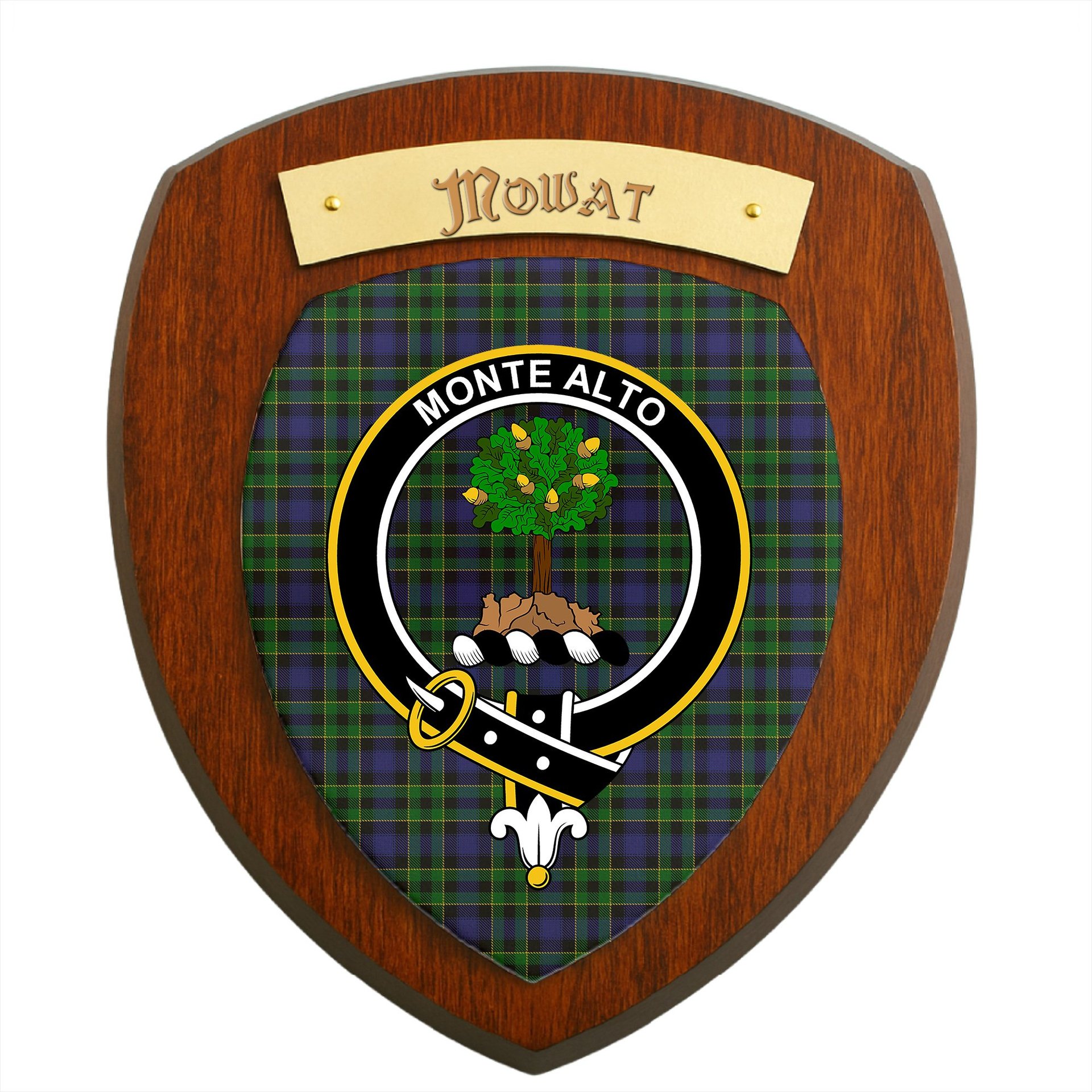 ScotsTee Shop Scottish Mowat Clan Crest Scottish Tartan Wooden Wall Plaque