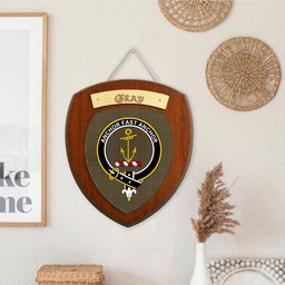 ScotsTee Shop Scottish Gray Clan Crest Scottish Tartan Wooden Wall Plaque