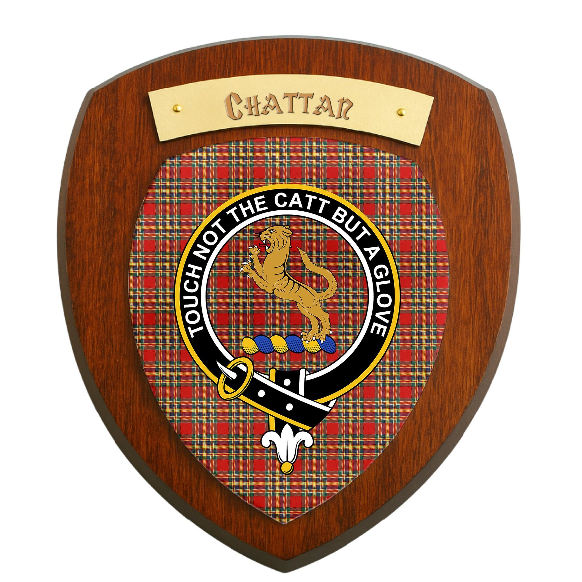ScotsTee Shop Scottish Chattan Modern Clan Crest Scottish Tartan Wooden Wall Plaque
