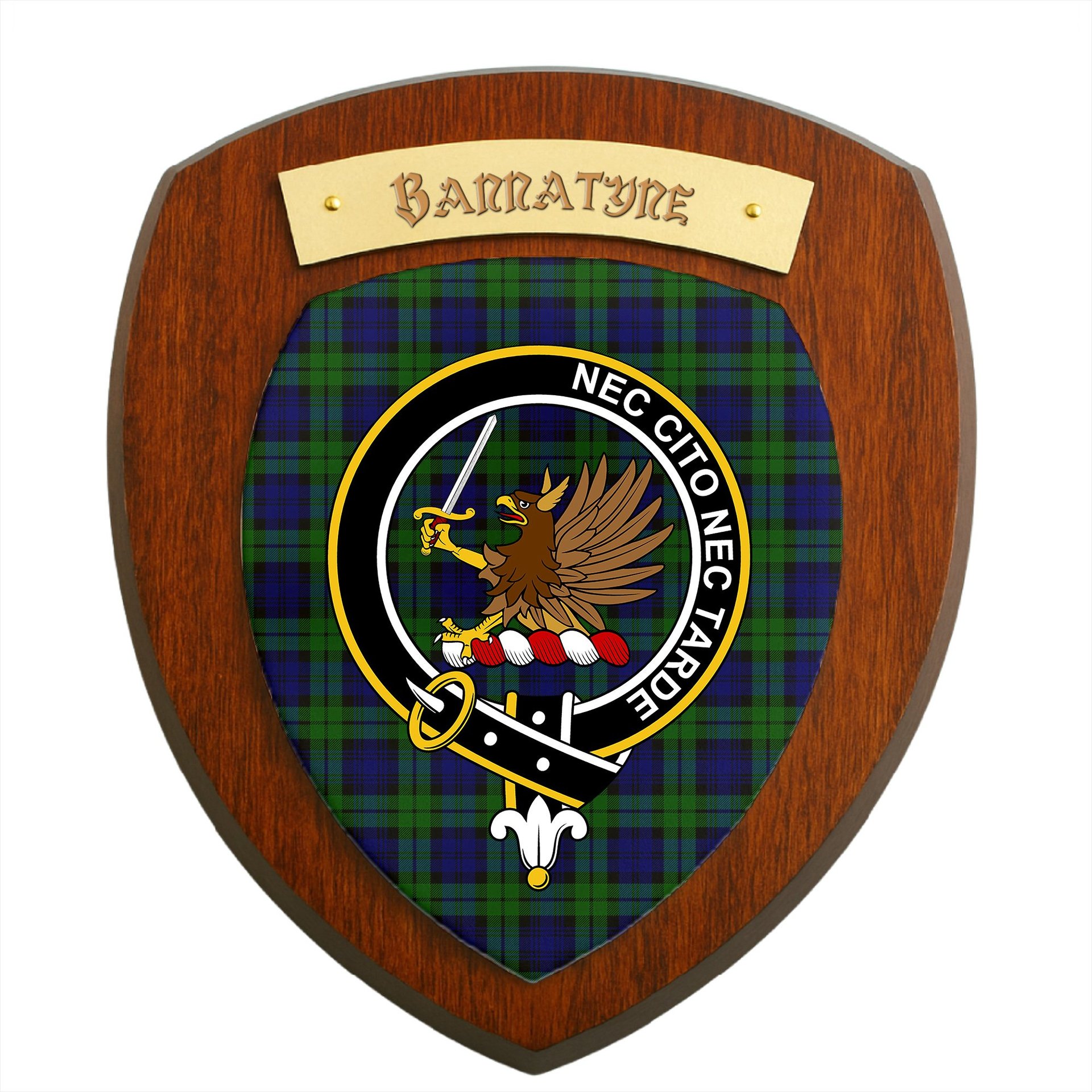 ScotsTee Shop Scottish Bannatyne SC Clan Crest Scottish Tartan Wooden Wall Plaque