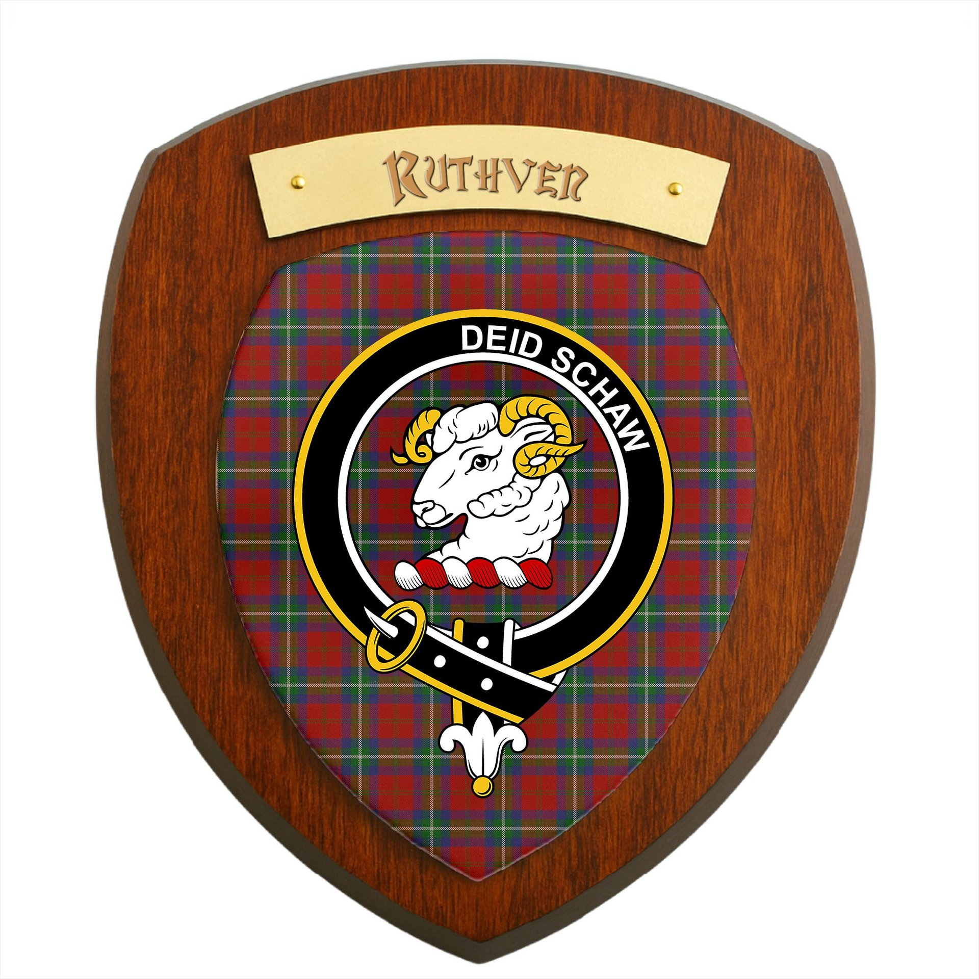 ScotsTee Shop Scottish Ruthven VS Clan Crest Scottish Tartan Wooden Wall Plaque
