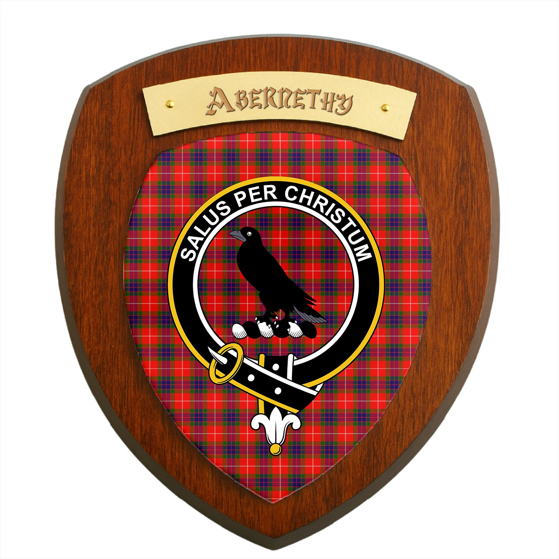 ScotsTee Shop Scottish Abernethy Clan Crest Scottish Tartan Wooden Wall Plaque