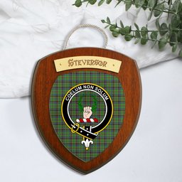 ScotsTee Shop Scottish Stevenson Green Clan Crest Scottish Tartan Wooden Wall Plaque
