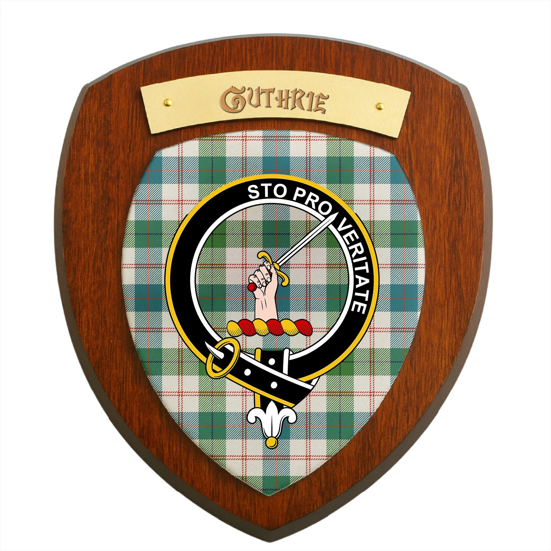 ScotsTee Shop Scottish Guthrie Dress Ancient Clan Crest Scottish Tartan Wooden Wall Plaque