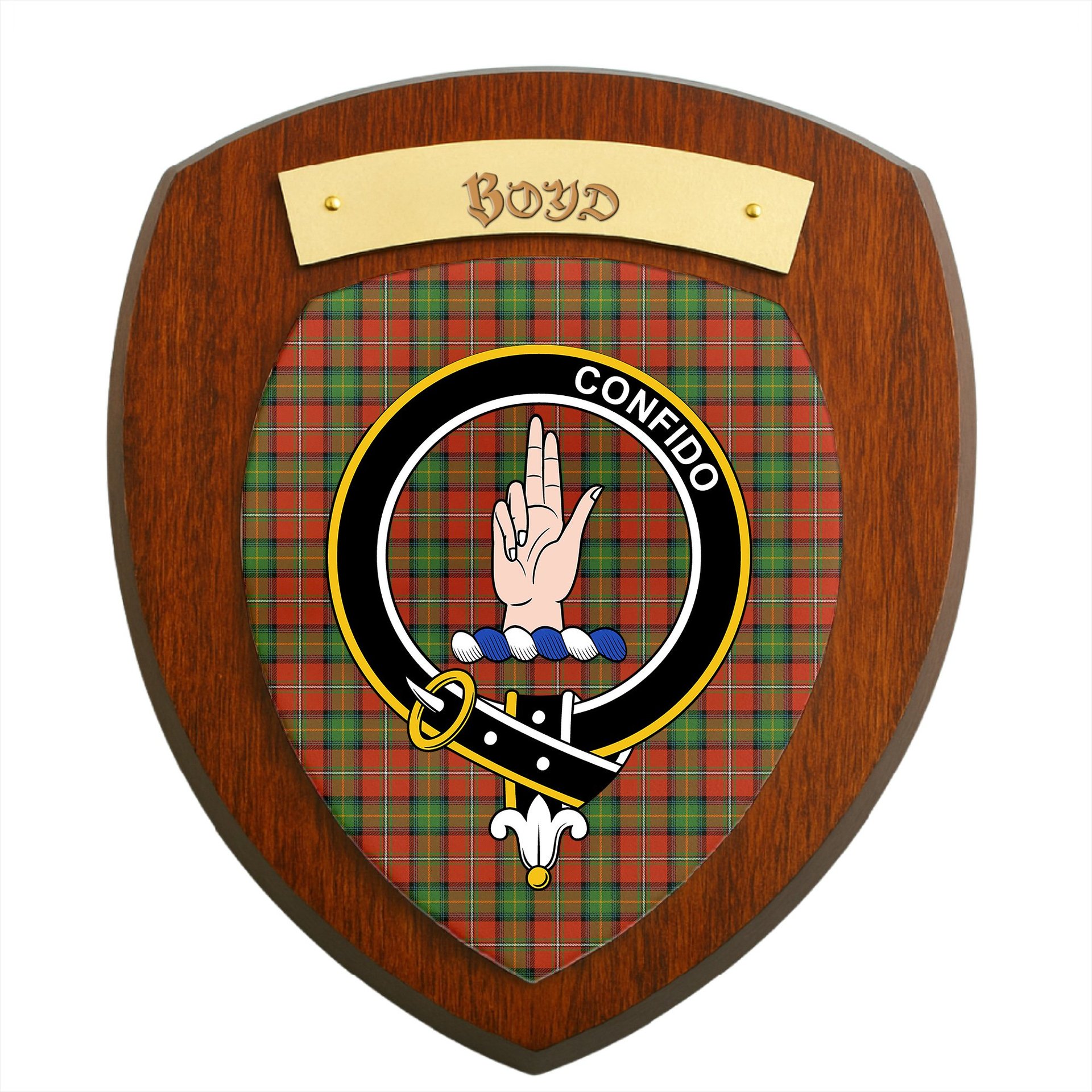 ScotsTee Shop Scottish Boyd Ancient Clan Crest Scottish Tartan Wooden Wall Plaque