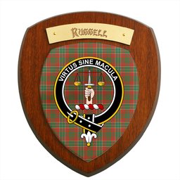 ScotsTee Shop Scottish Russell USA Ancient Clan Crest Scottish Tartan Wooden Wall Plaque