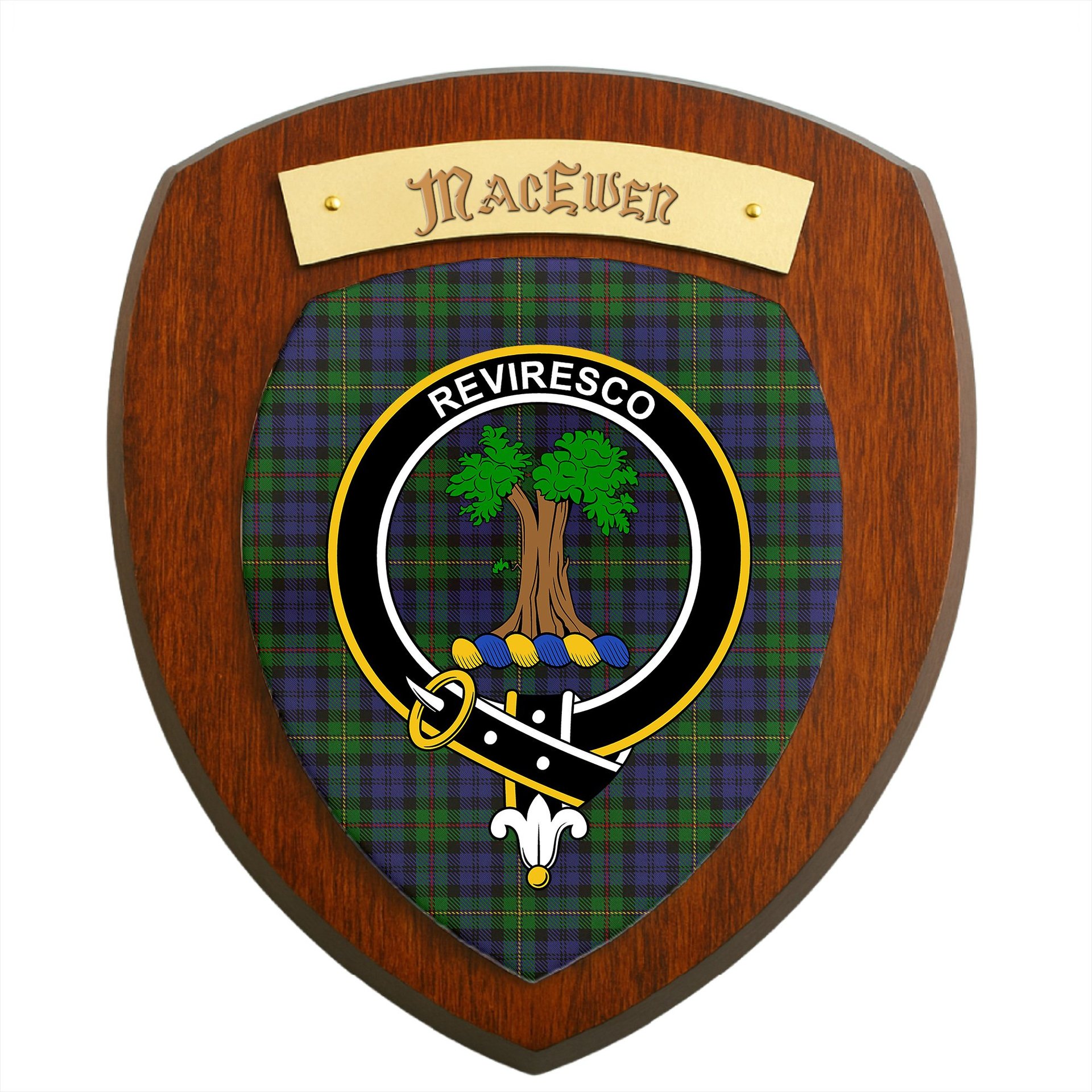 ScotsTee Shop Scottish MacEwen Clan Crest Scottish Tartan Wooden Wall Plaque