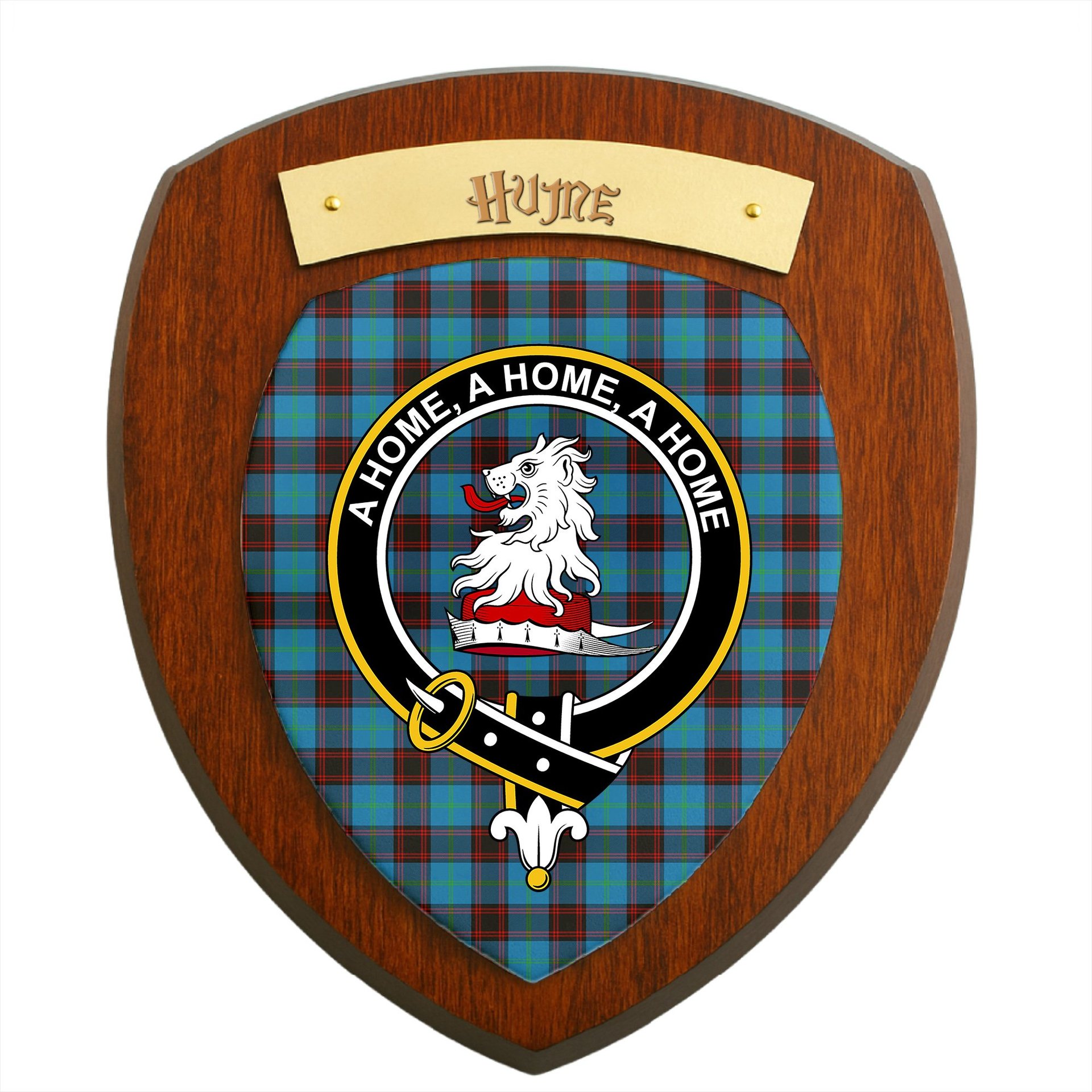 ScotsTee Shop Scottish Hume Ancient Clan Crest Scottish Tartan Wooden Wall Plaque