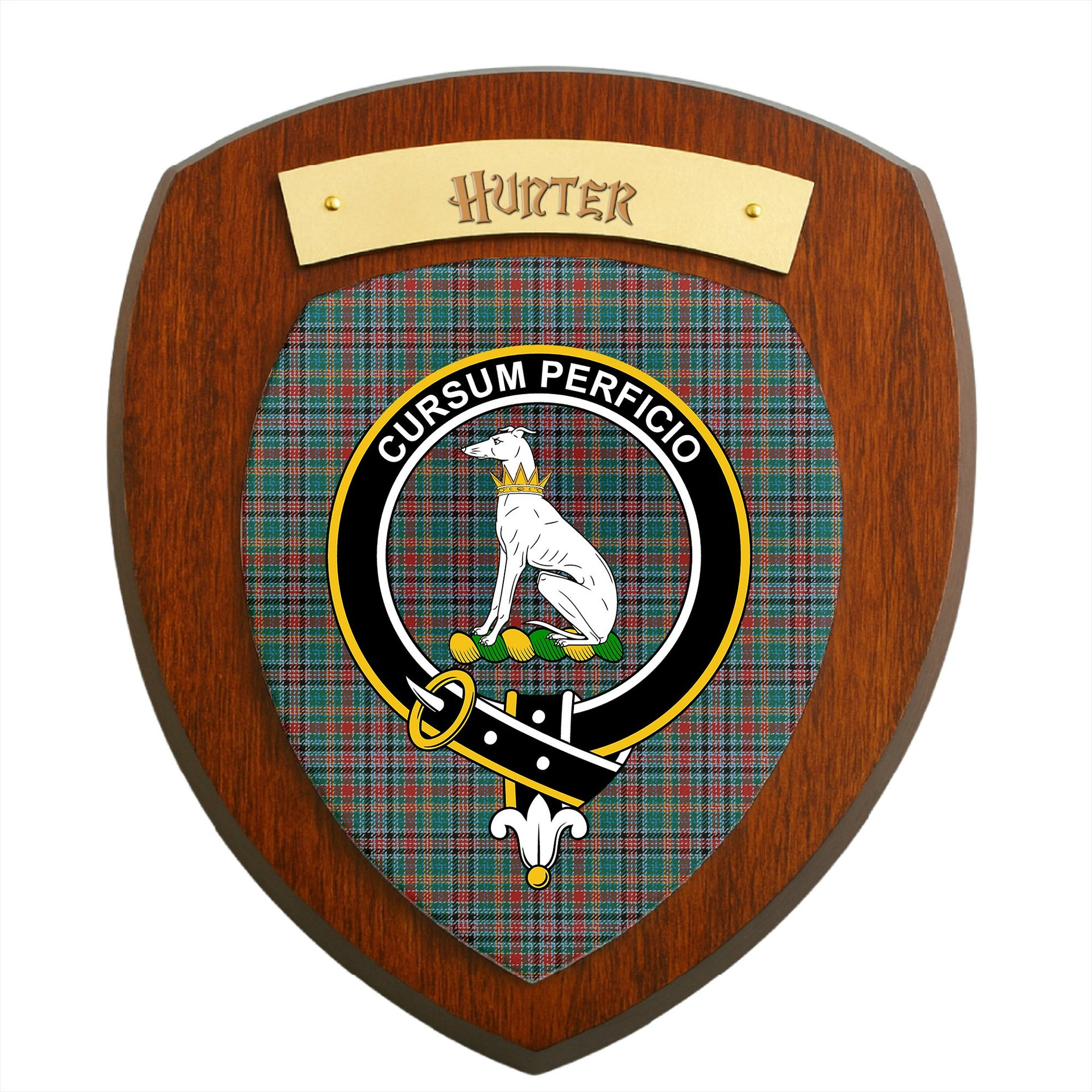 ScotsTee Shop Scottish Hunter Old Modern Clan Crest Scottish Tartan Wooden Wall Plaque