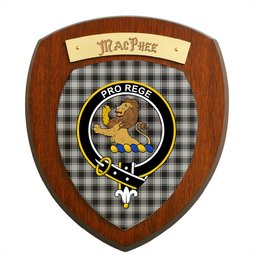ScotsTee Shop Scottish MacPhee Black and White Clan Crest Scottish Tartan Wooden Wall Plaque