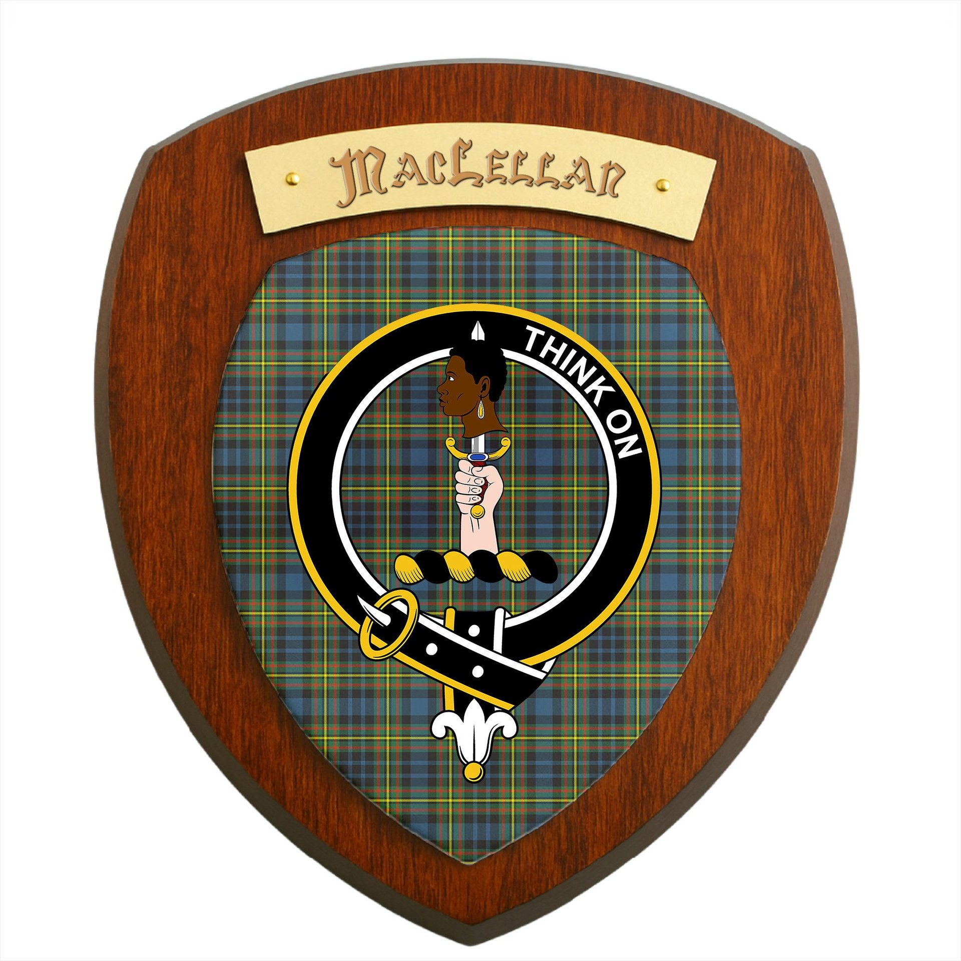 ScotsTee Shop Scottish MacLellan Ancient Clan Crest Scottish Tartan Wooden Wall Plaque
