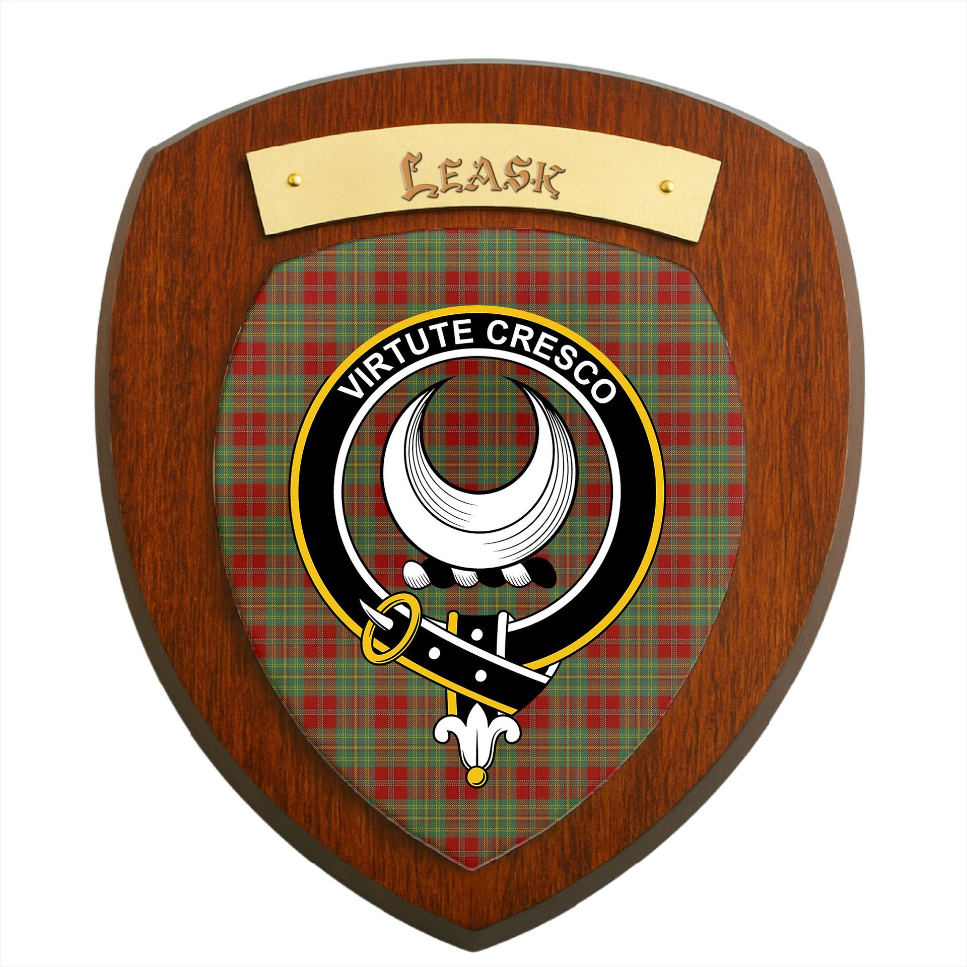 ScotsTee Shop Scottish Leask Clan Crest Scottish Tartan Wooden Wall Plaque