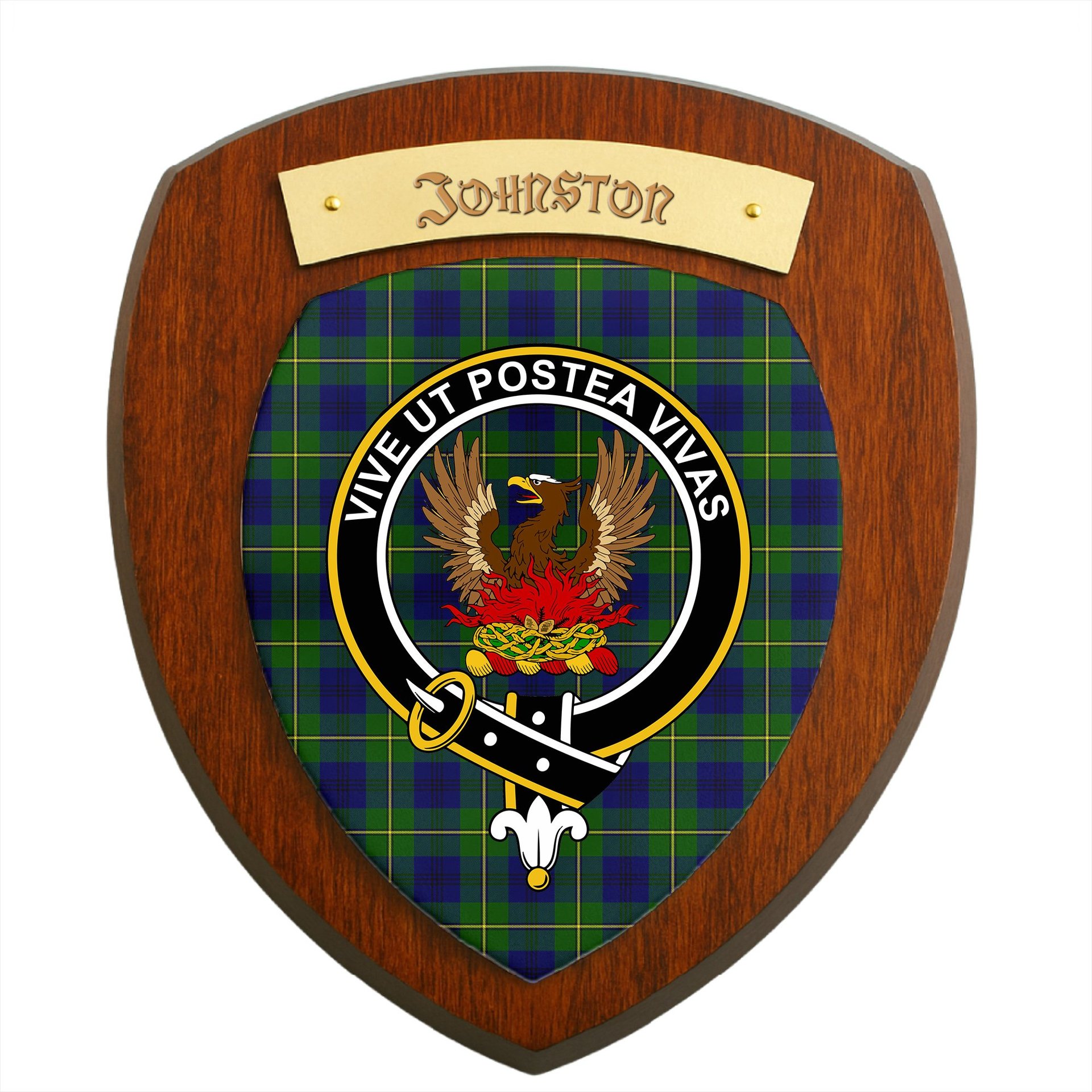 ScotsTee Shop Scottish Johnston Modern Clan Crest Scottish Tartan Wooden Wall Plaque