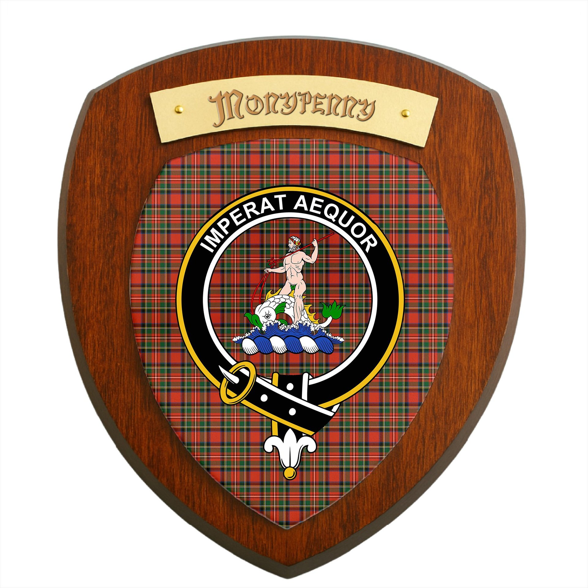 ScotsTee Shop Scottish Monypenny Clan Crest Scottish Tartan Wooden Wall Plaque