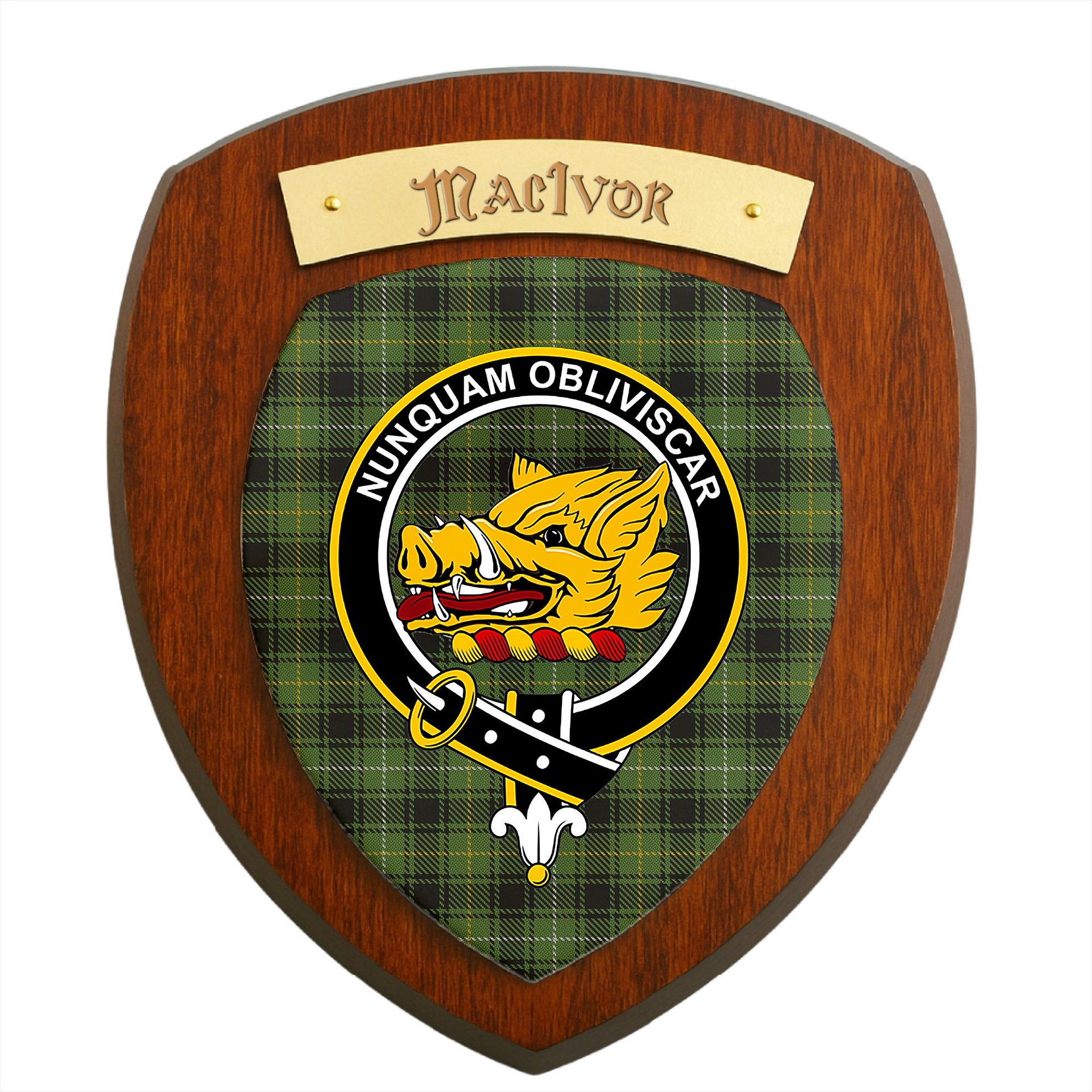 ScotsTee Shop Scottish MacIvor Hunting Clan Crest Scottish Tartan Wooden Wall Plaque