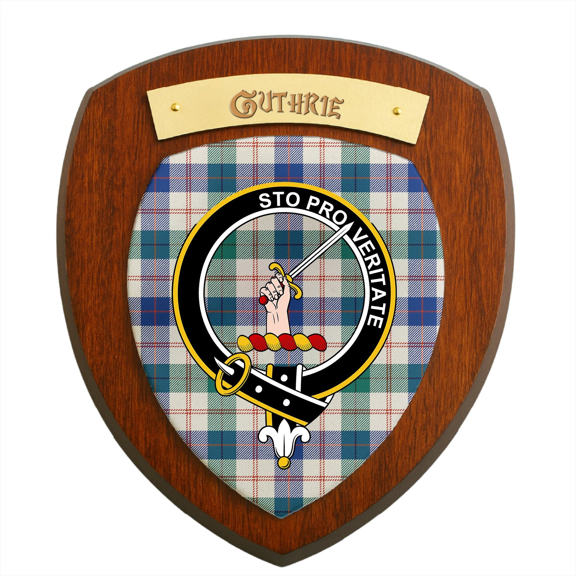 ScotsTee Shop Scottish Guthrie Dress Modern Clan Crest Scottish Tartan Wooden Wall Plaque