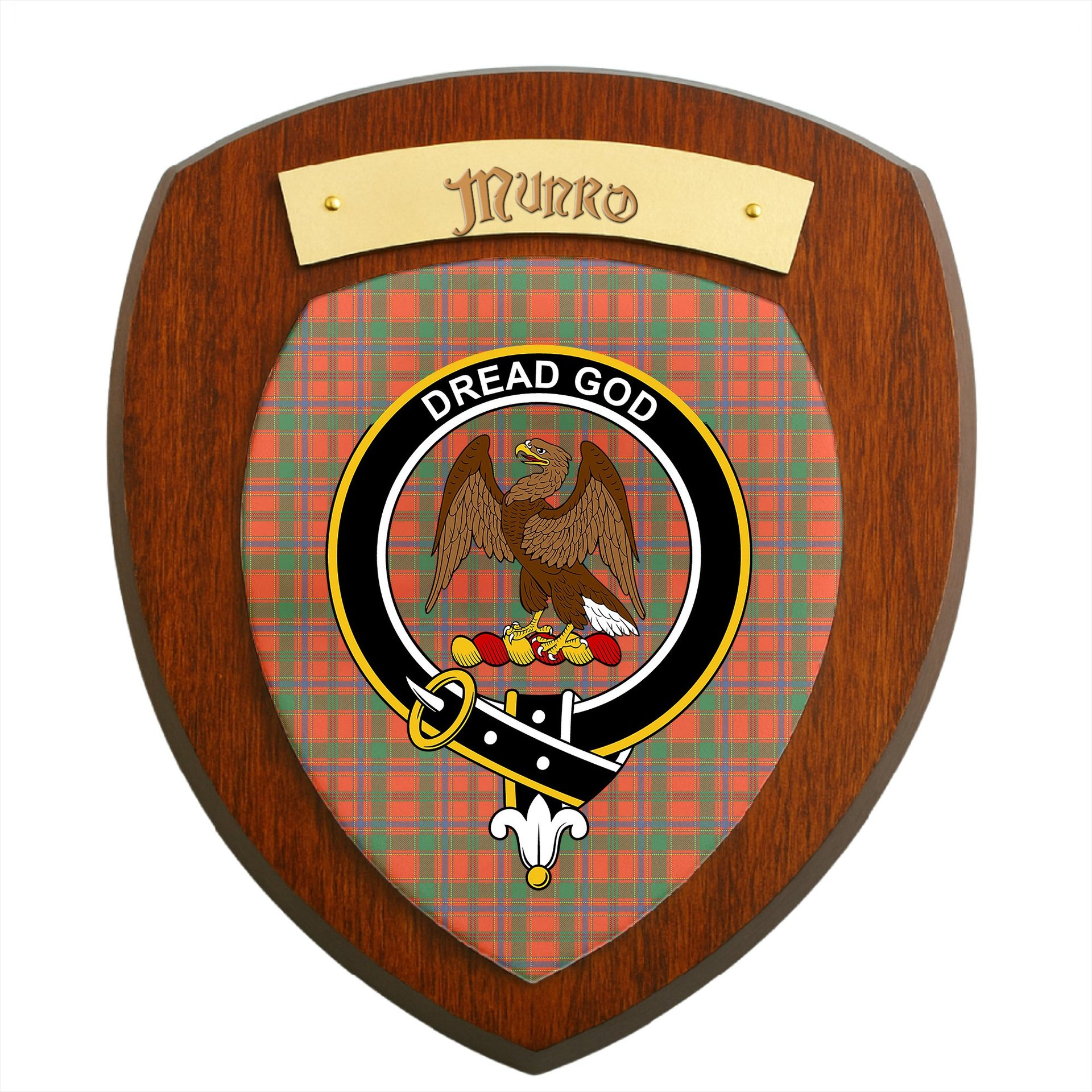 ScotsTee Shop Scottish Munro Ancient Clan Crest Scottish Tartan Wooden Wall Plaque