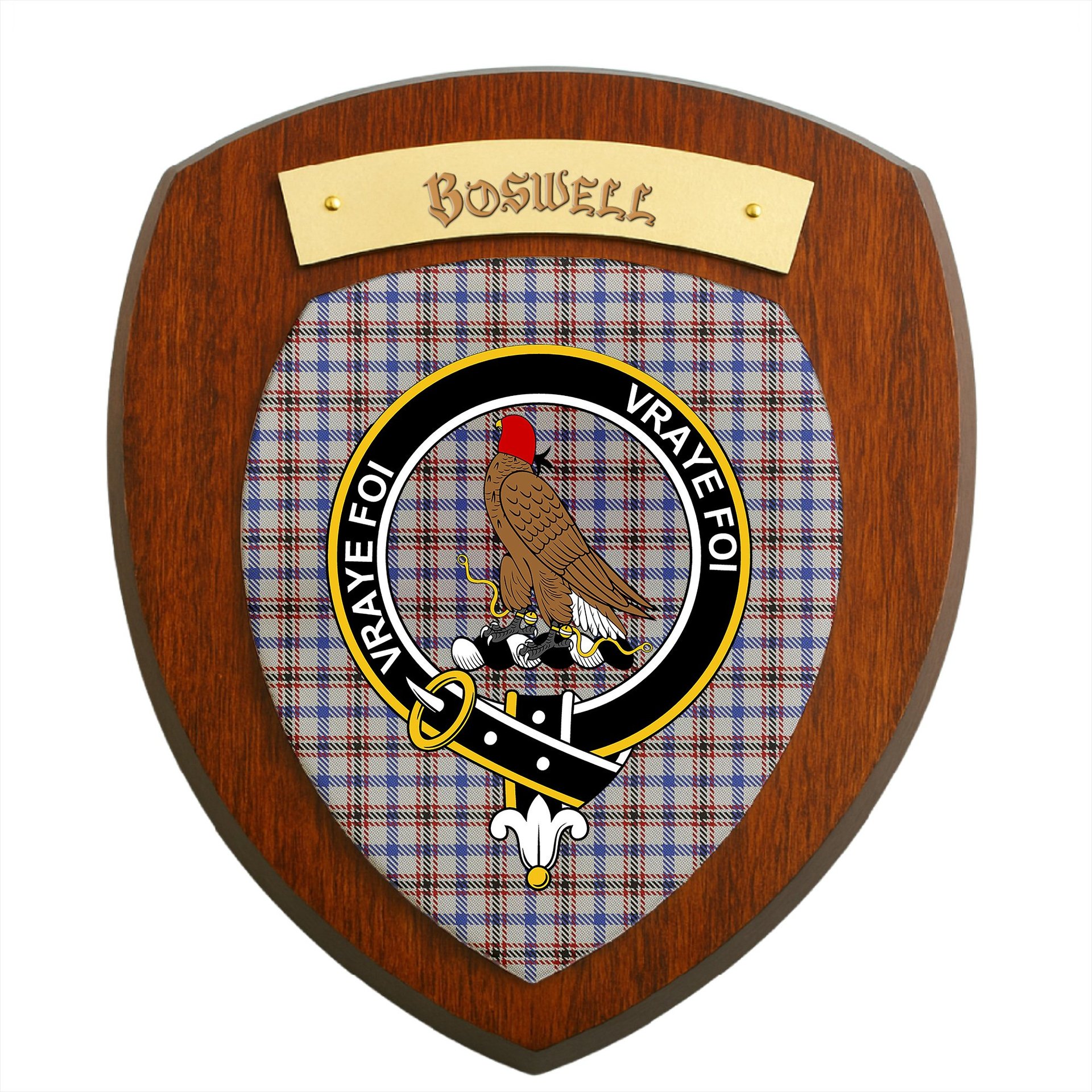 ScotsTee Shop Scottish Boswell Clan Crest Scottish Tartan Wooden Wall Plaque