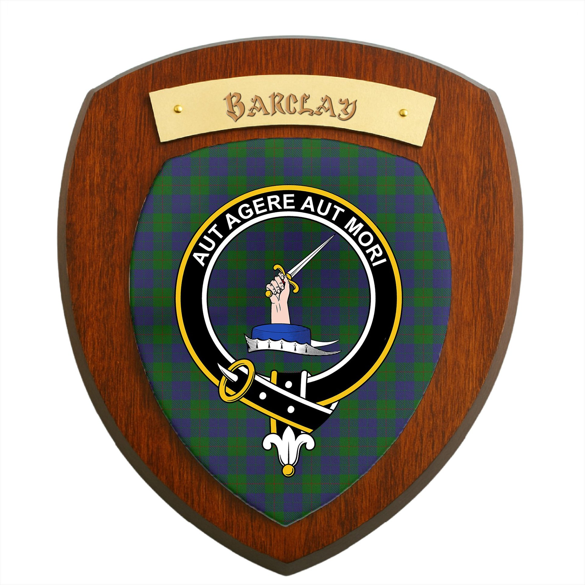 ScotsTee Shop Scottish Barclay Clan Crest Scottish Tartan Wooden Wall Plaque