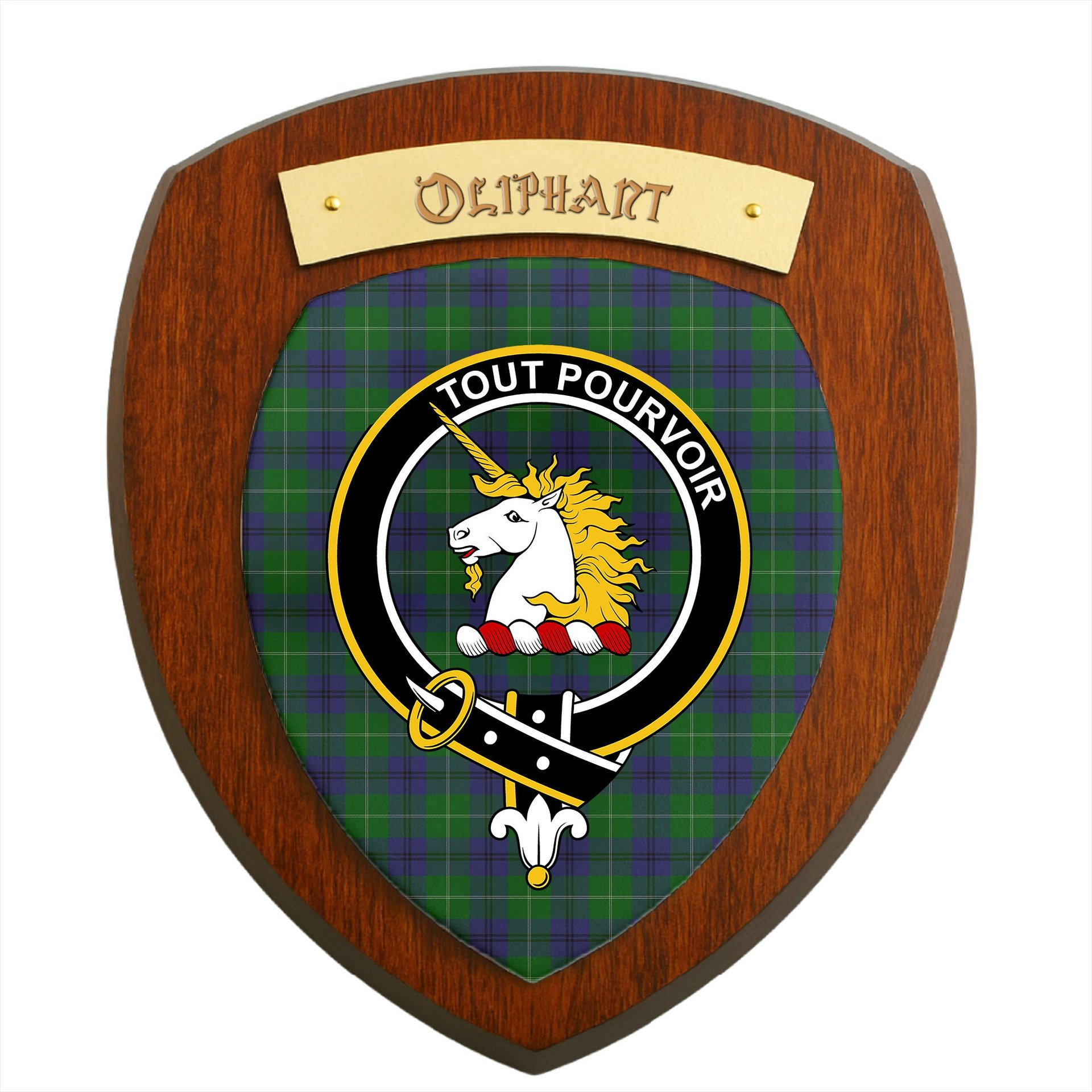 ScotsTee Shop Scottish Oliphant Clan Crest Scottish Tartan Wooden Wall Plaque