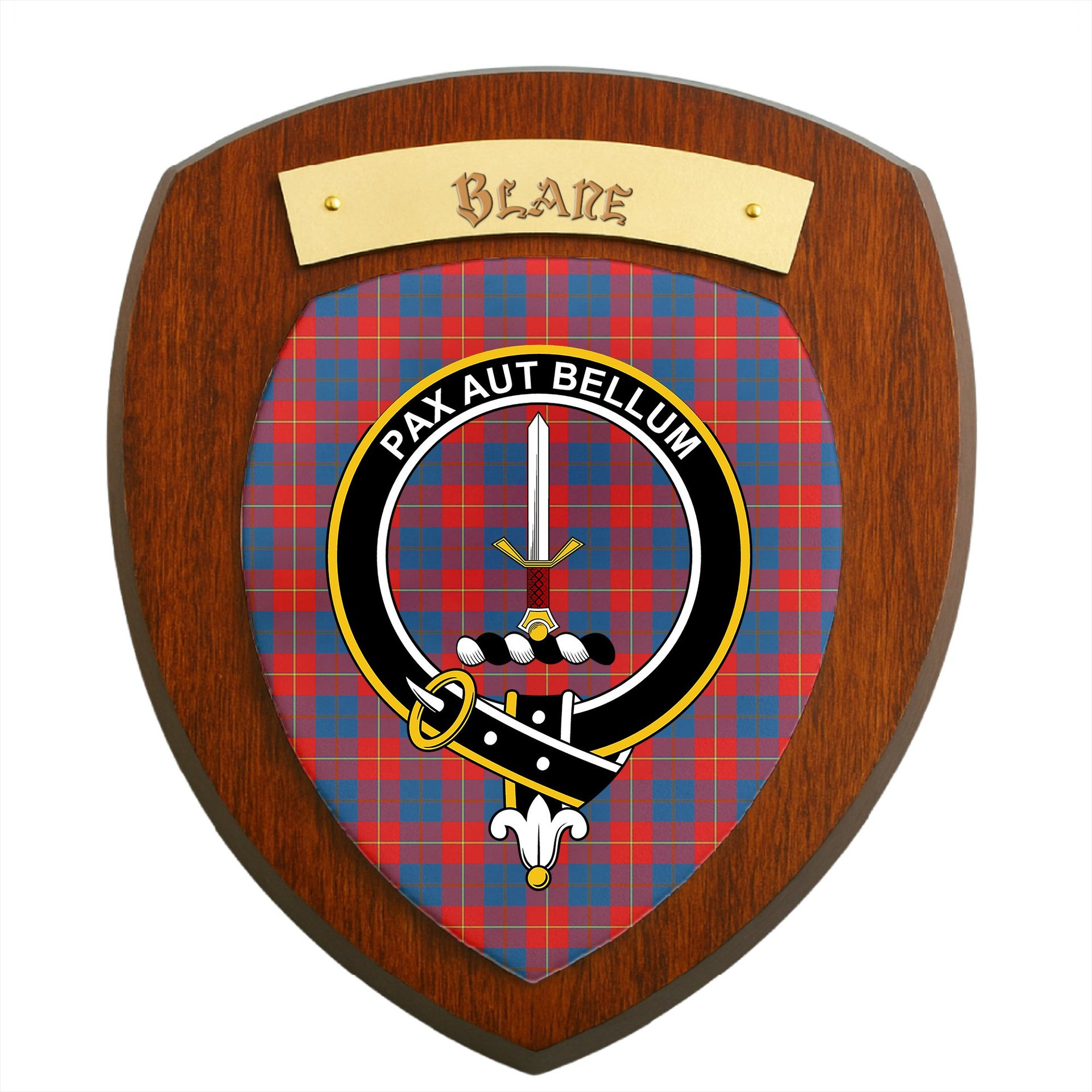 ScotsTee Shop Scottish Blane Clan Crest Scottish Tartan Wooden Wall Plaque