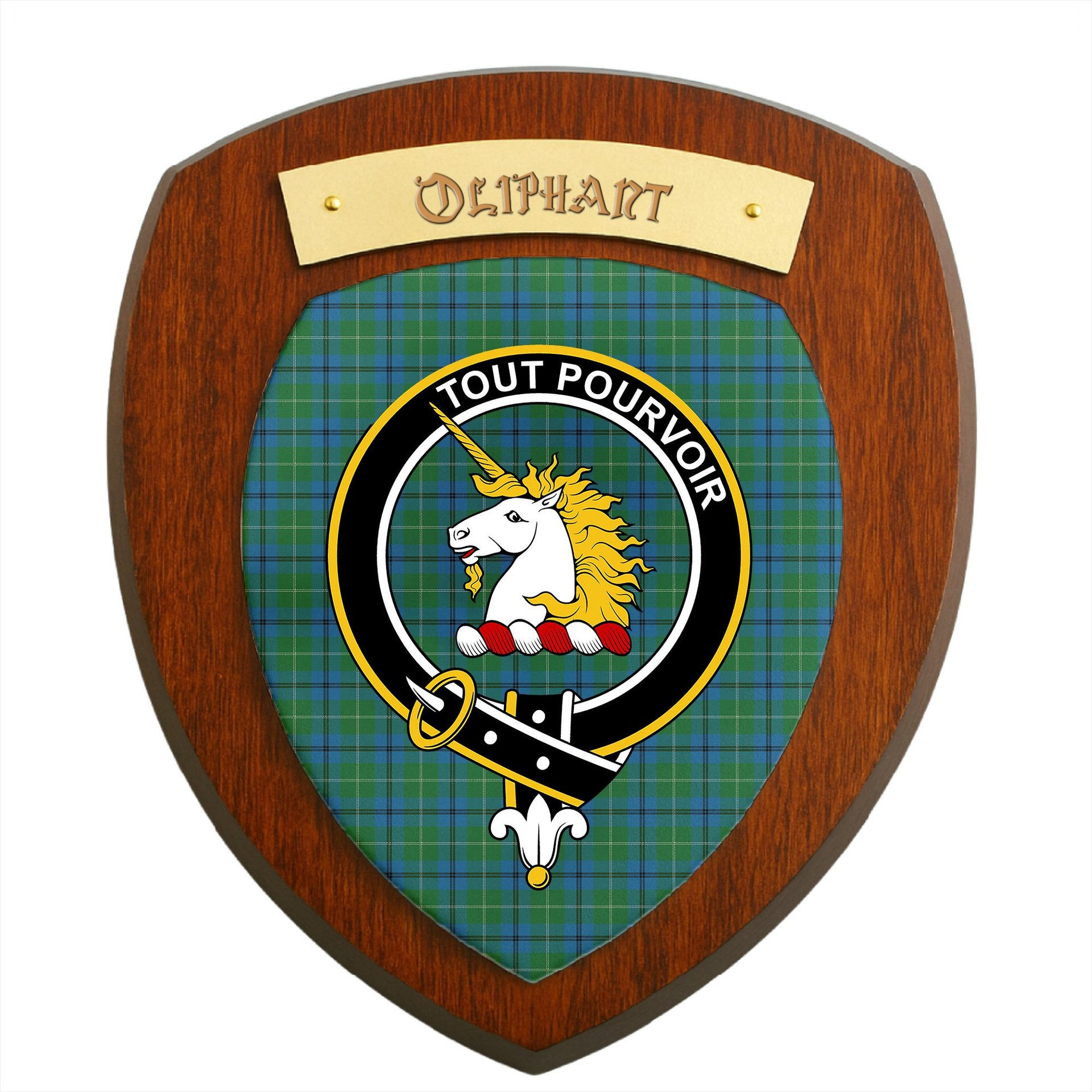 ScotsTee Shop Scottish Oliphant Ancient Clan Clan Crest Scottish Tartan Wooden Wall Plaque