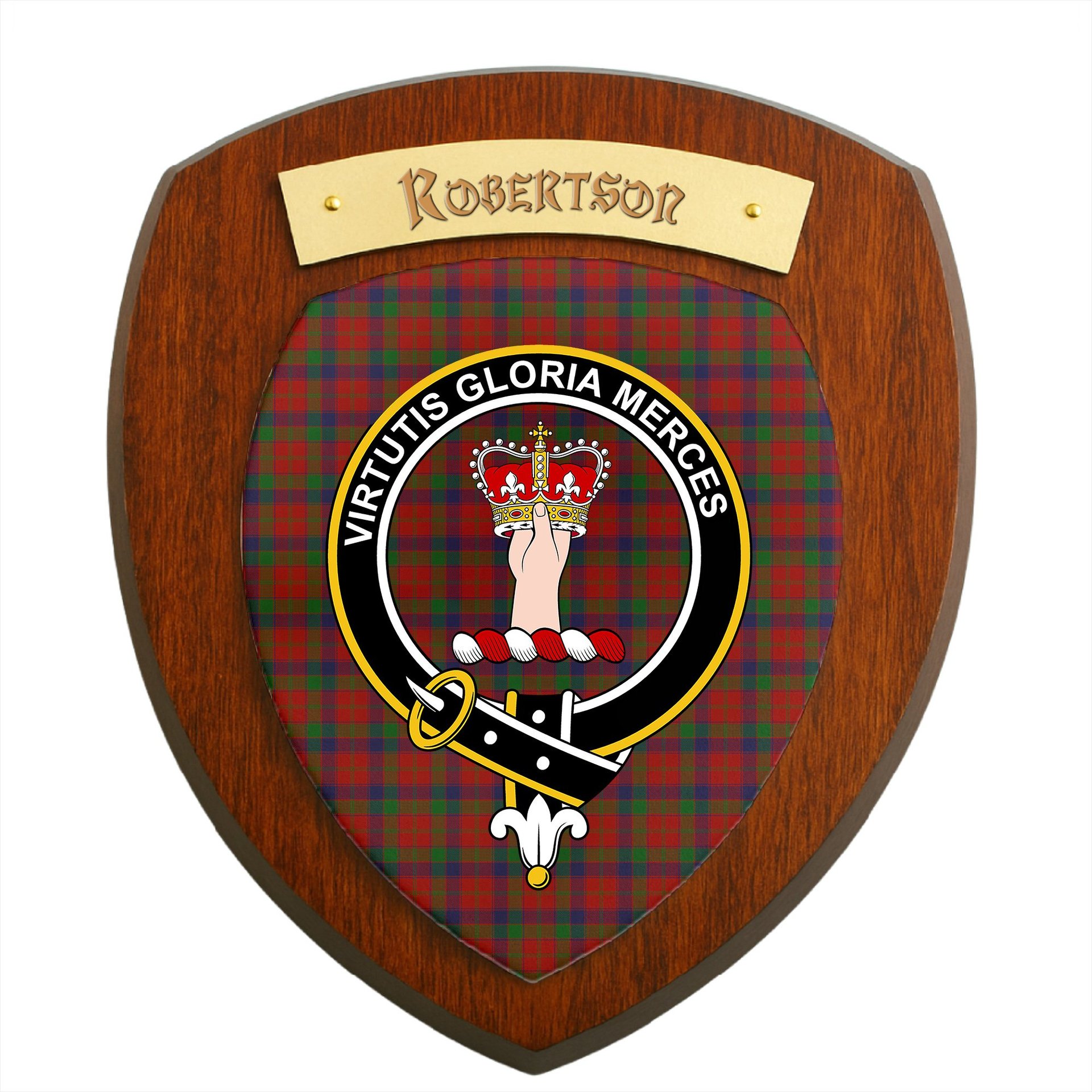 ScotsTee Shop Scottish Robertson Clan Crest Scottish Tartan Wooden Wall Plaque