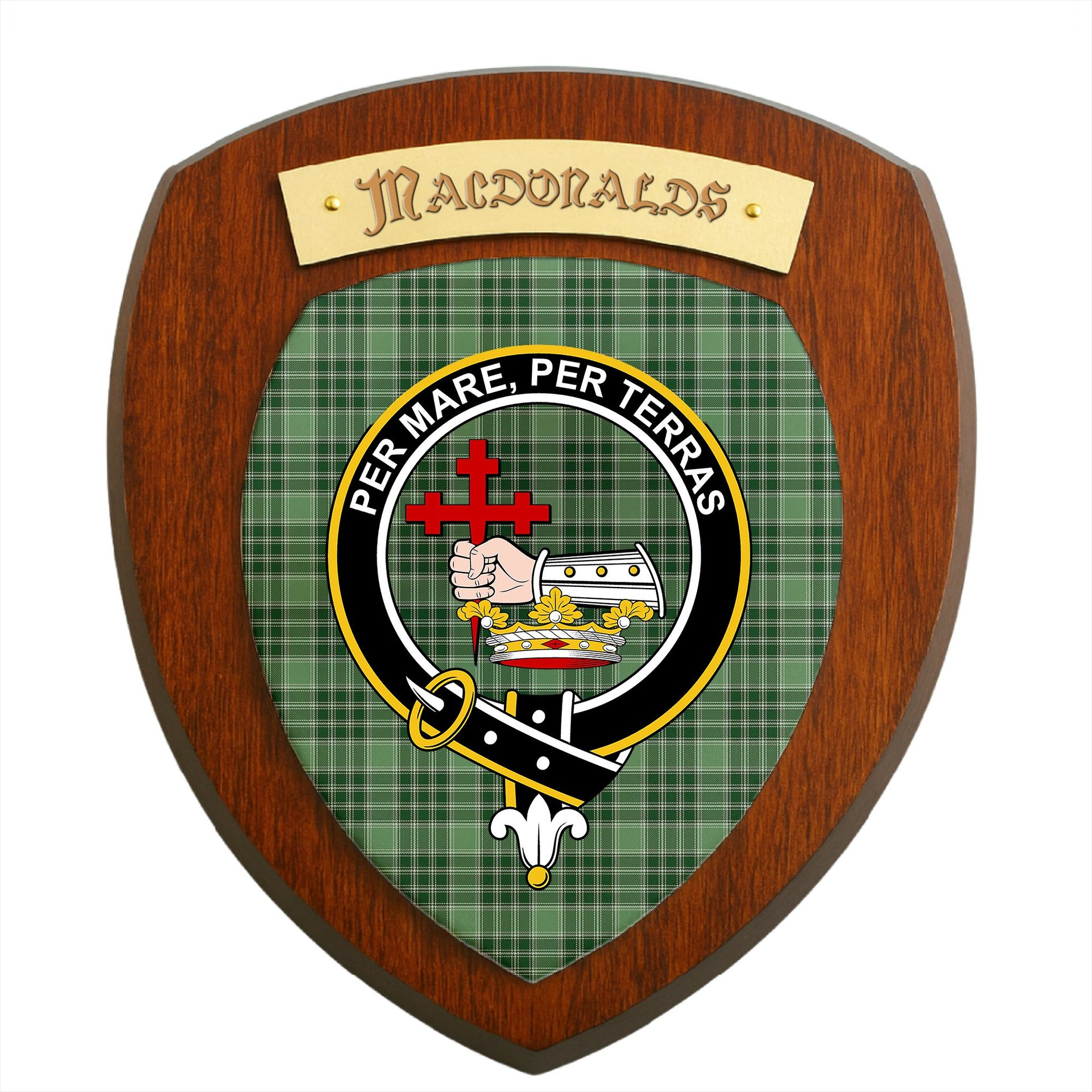 ScotsTee Shop Scottish MacDonald Lord of the Isles Hunting SC Clan Crest Scottish Tartan Wooden Wall Plaque
