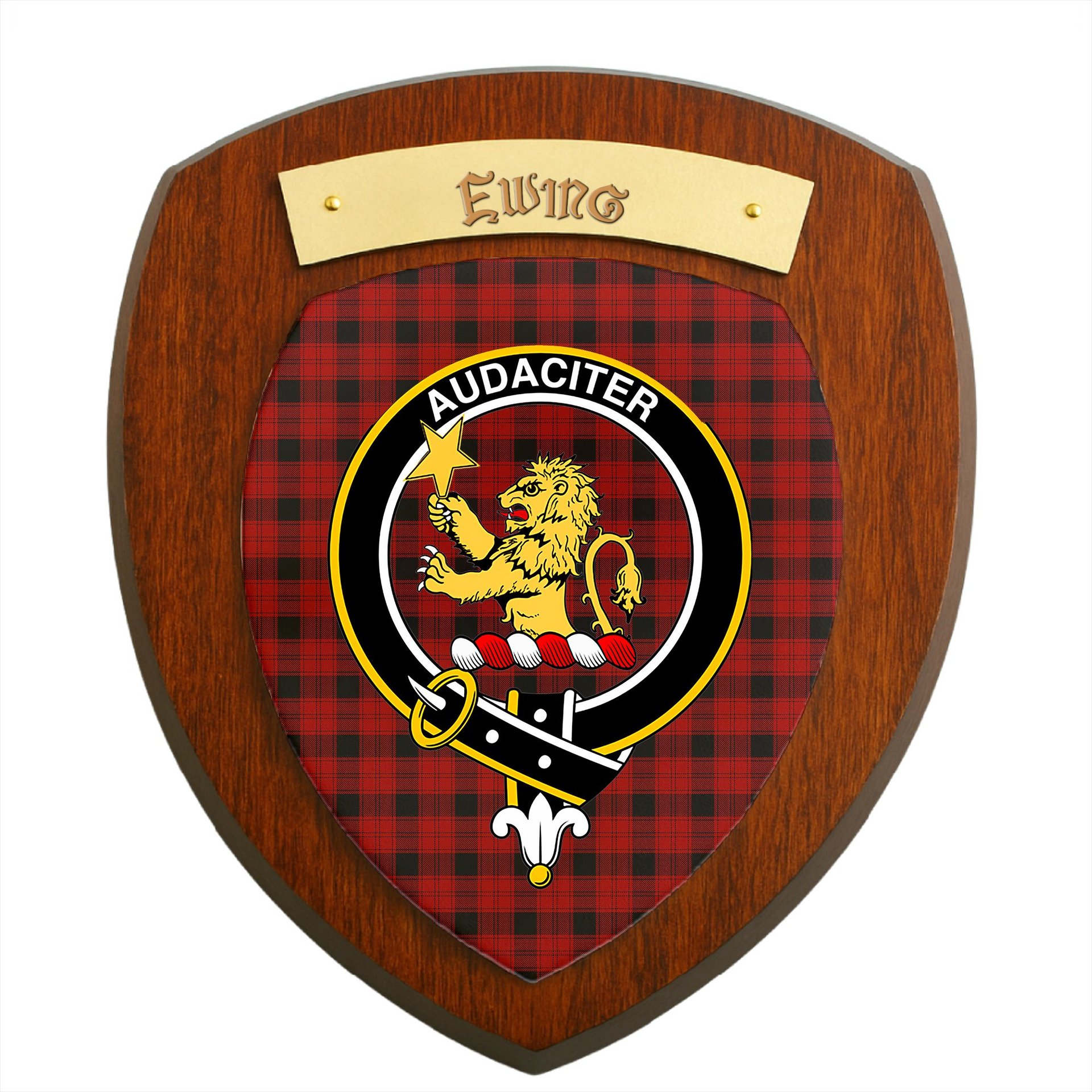 ScotsTee Shop Scottish Ewing Clan Crest Scottish Tartan Wooden Wall Plaque