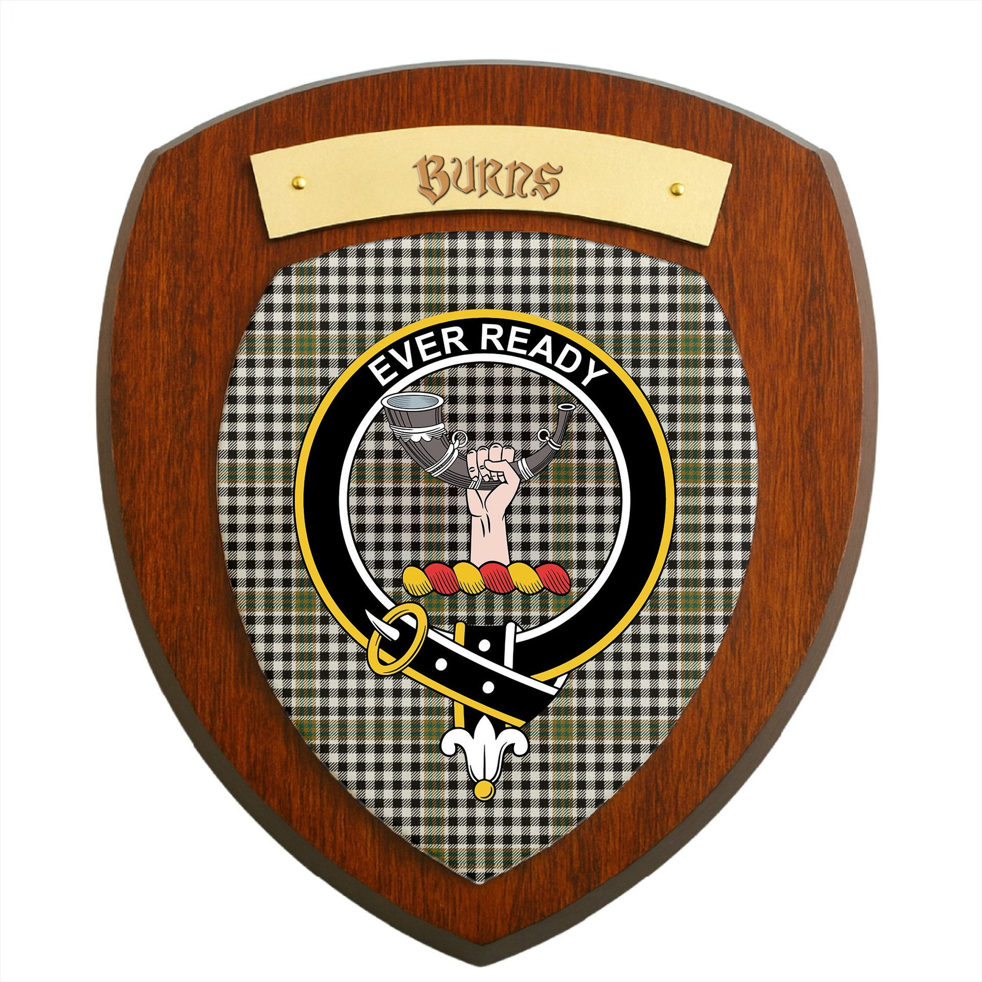 ScotsTee Shop Scottish Burns Check Modern Clan Crest Scottish Tartan Wooden Wall Plaque