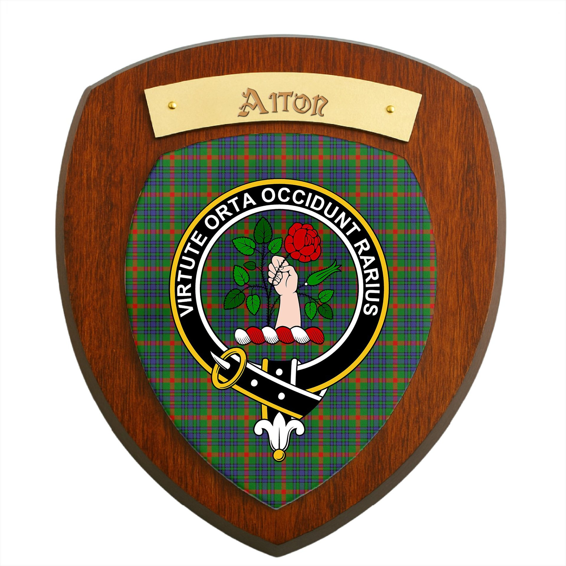 ScotsTee Shop Scottish Aiton SC Clan Crest Scottish Tartan Wooden Wall Plaque