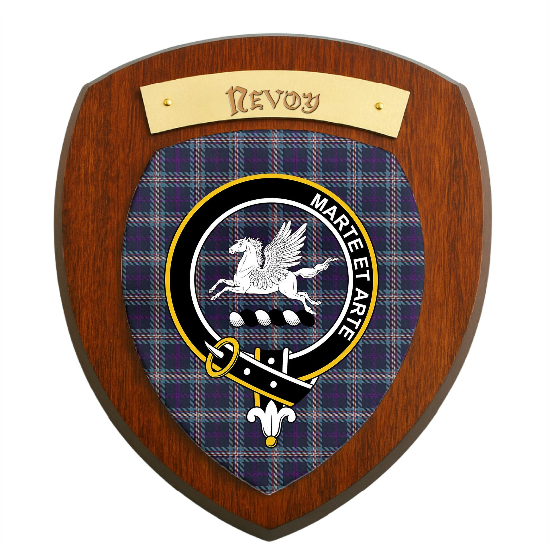 ScotsTee Shop Scottish Nevoy Clan Crest Scottish Tartan Wooden Wall Plaque