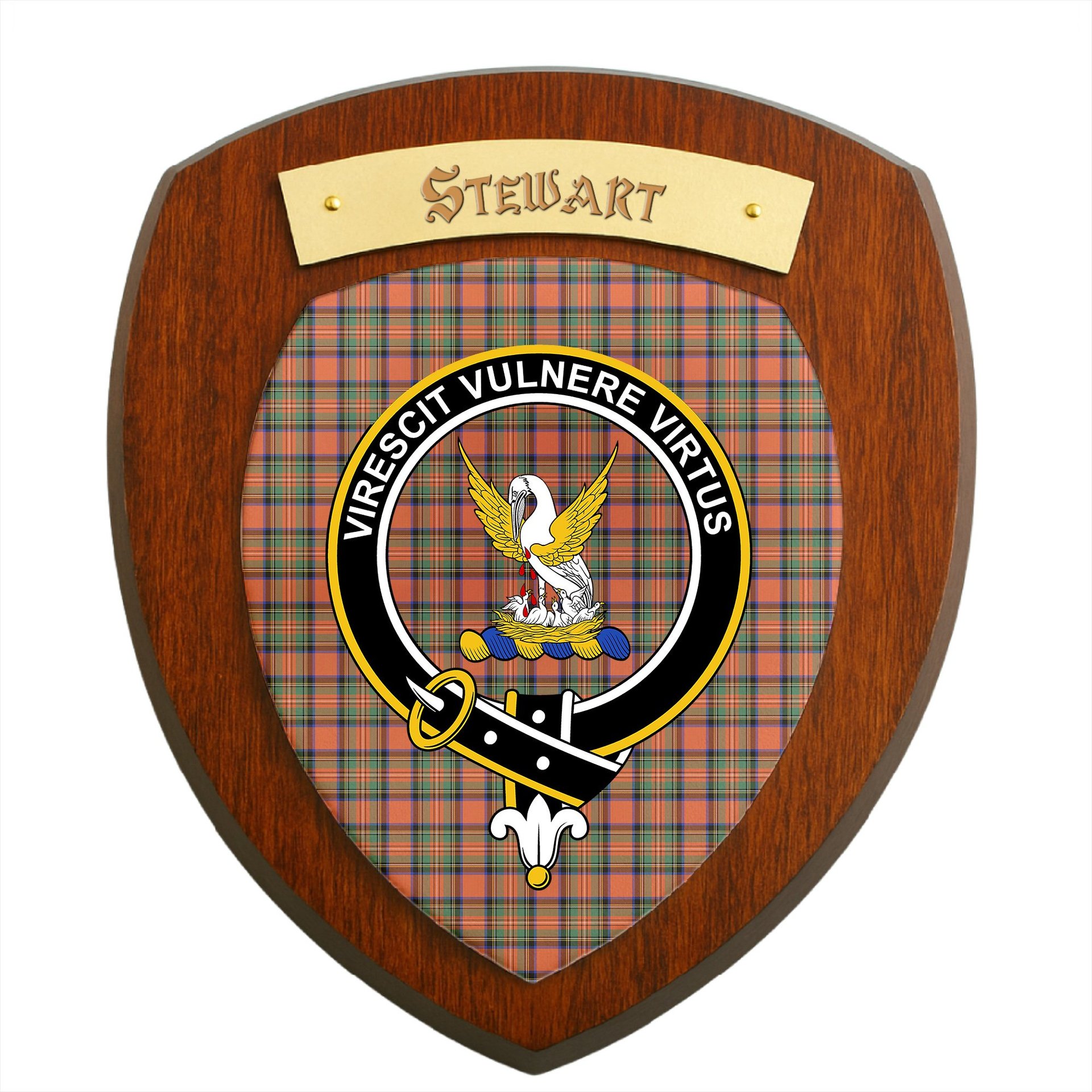 ScotsTee Shop Scottish Stewart Royal Ancient Clan Crest Scottish Tartan Wooden Wall Plaque