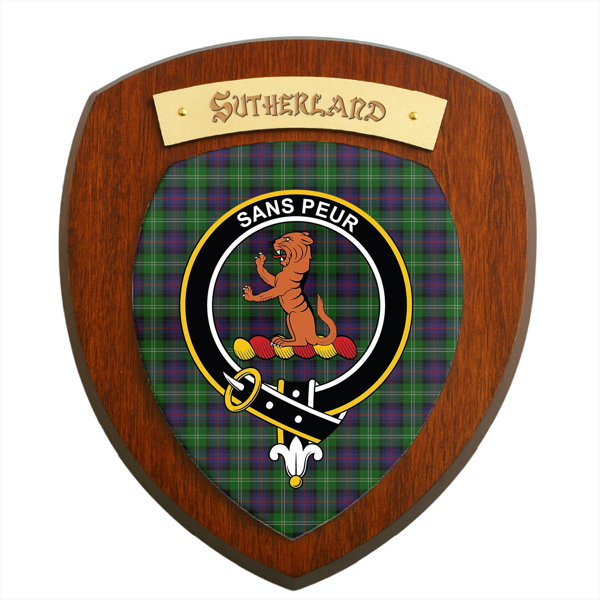 ScotsTee Shop Scottish Sutherland Clan Crest Scottish Tartan Wooden Wall Plaque