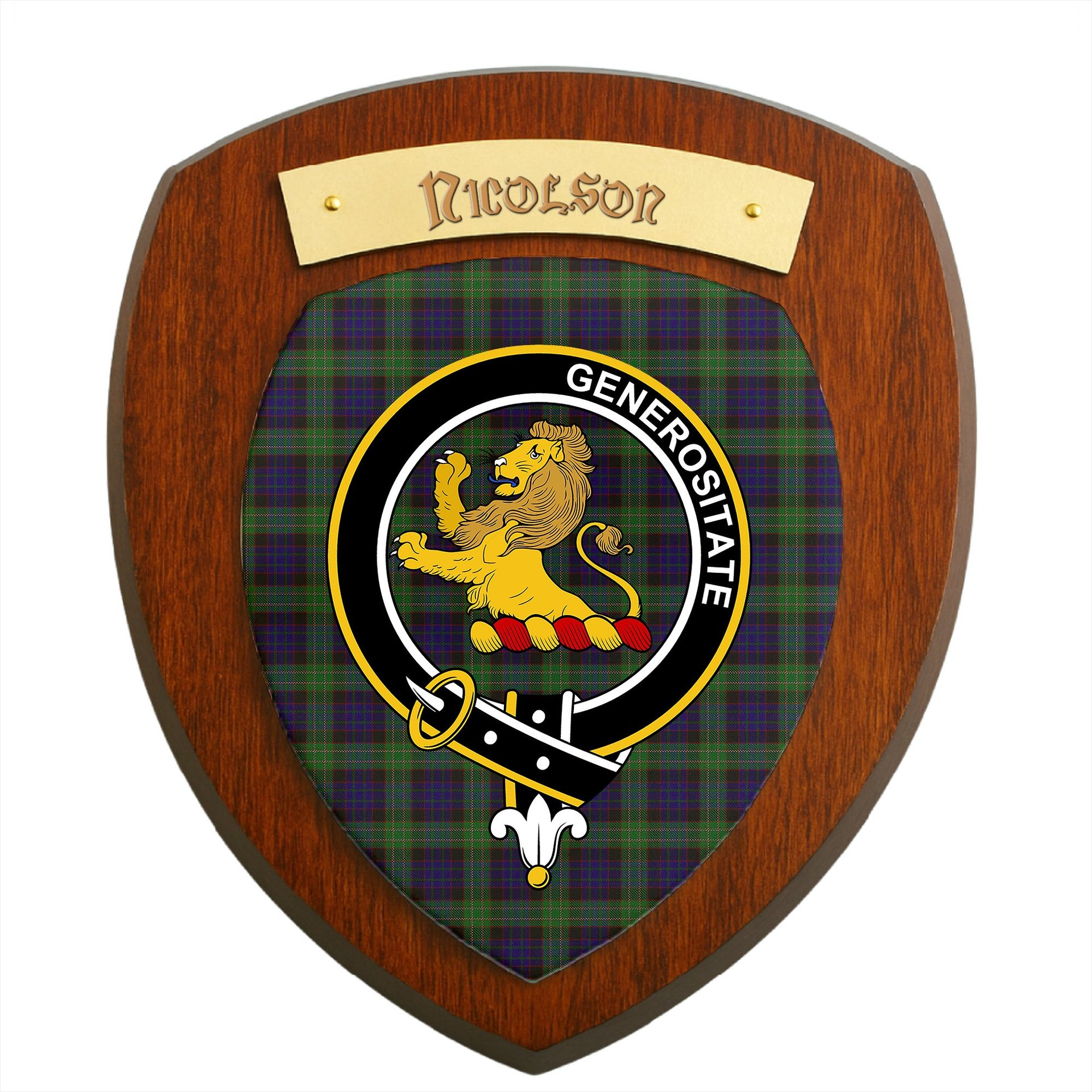 ScotsTee Shop Scottish Nicolson Green Hunting Clan Crest Scottish Tartan Wooden Wall Plaque