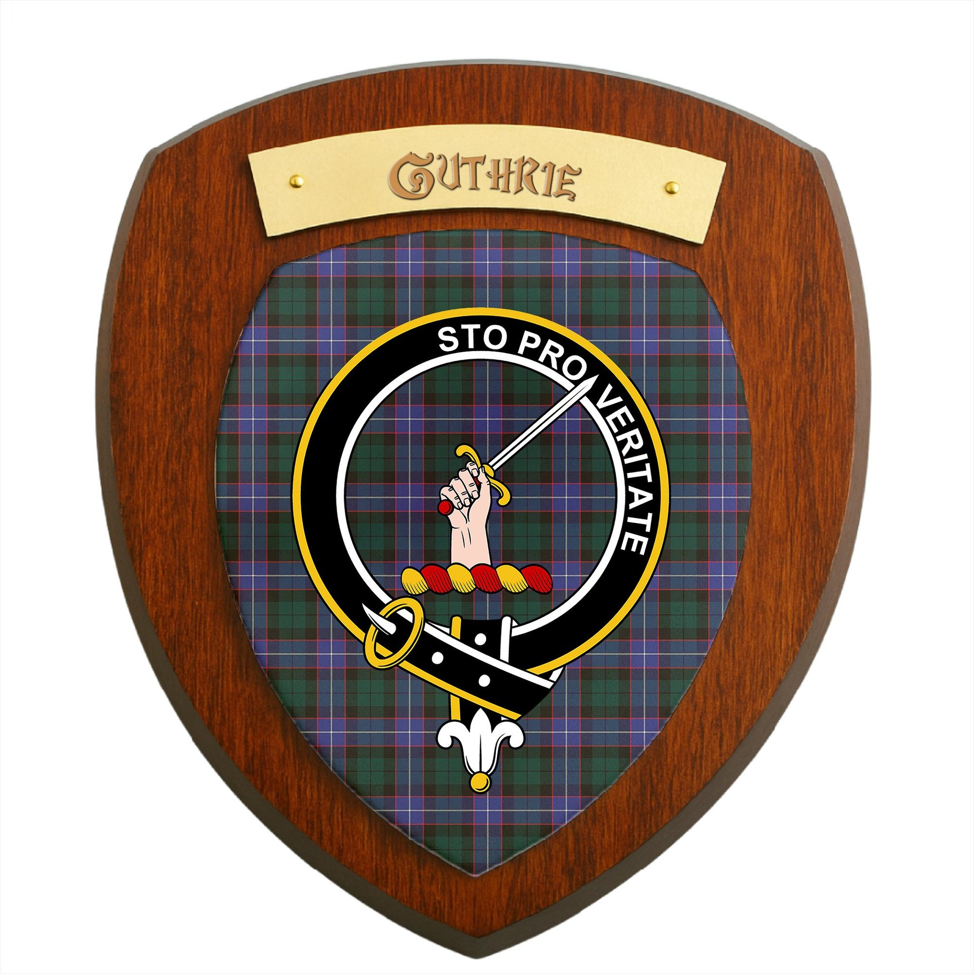 ScotsTee Shop Scottish Guthrie Modern Clan Crest Scottish Tartan Wooden Wall Plaque