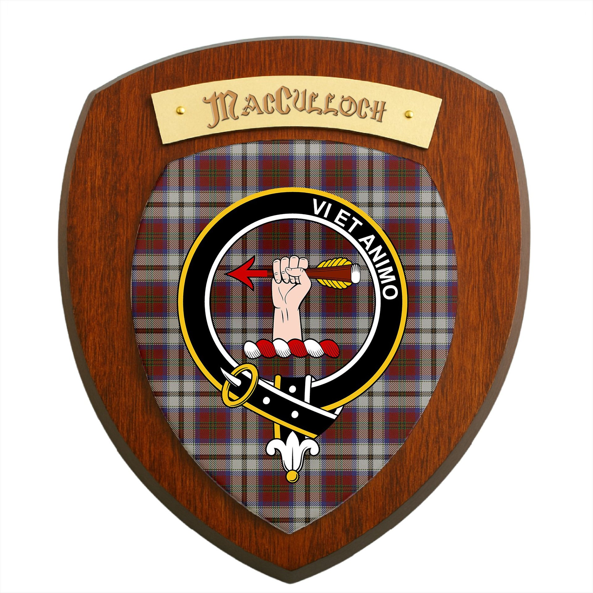 ScotsTee Shop Scottish MacCulloch Dress Clan Crest Scottish Tartan Wooden Wall Plaque