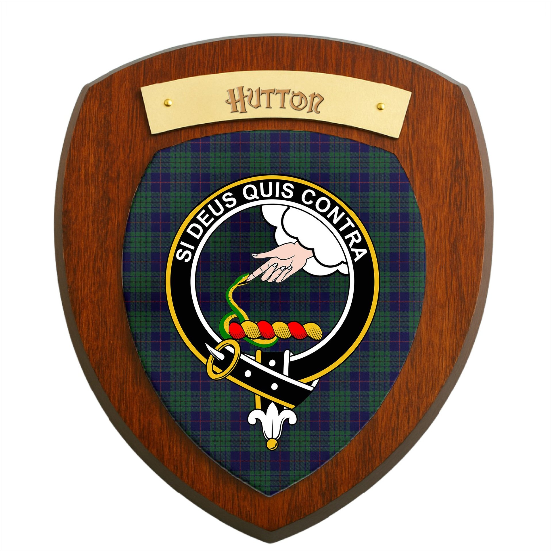 ScotsTee Shop Scottish Hutton Clan Crest Scottish Tartan Wooden Wall Plaque