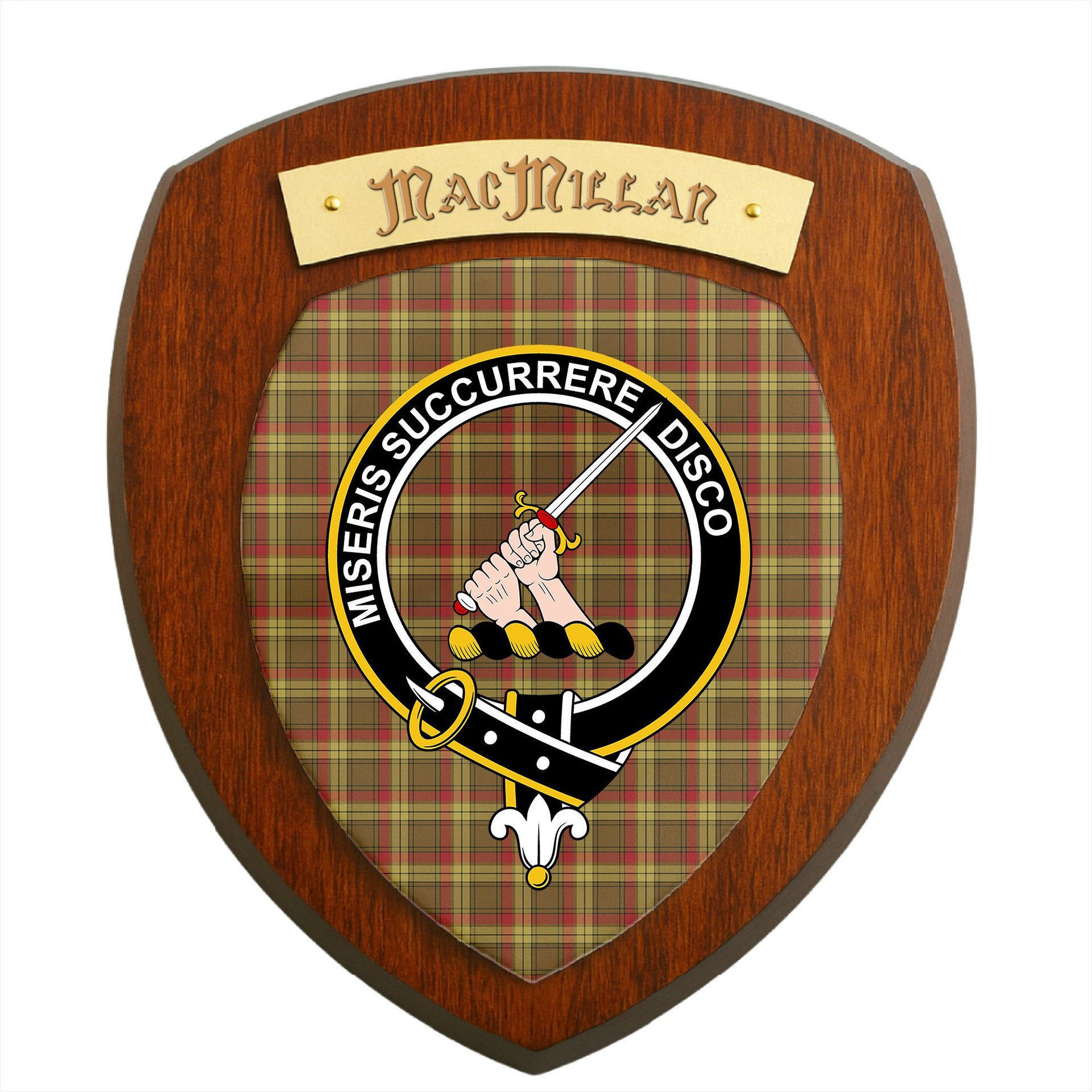 ScotsTee Shop Scottish MacMillan Old Weathered Clan Crest Scottish Tartan Wooden Wall Plaque