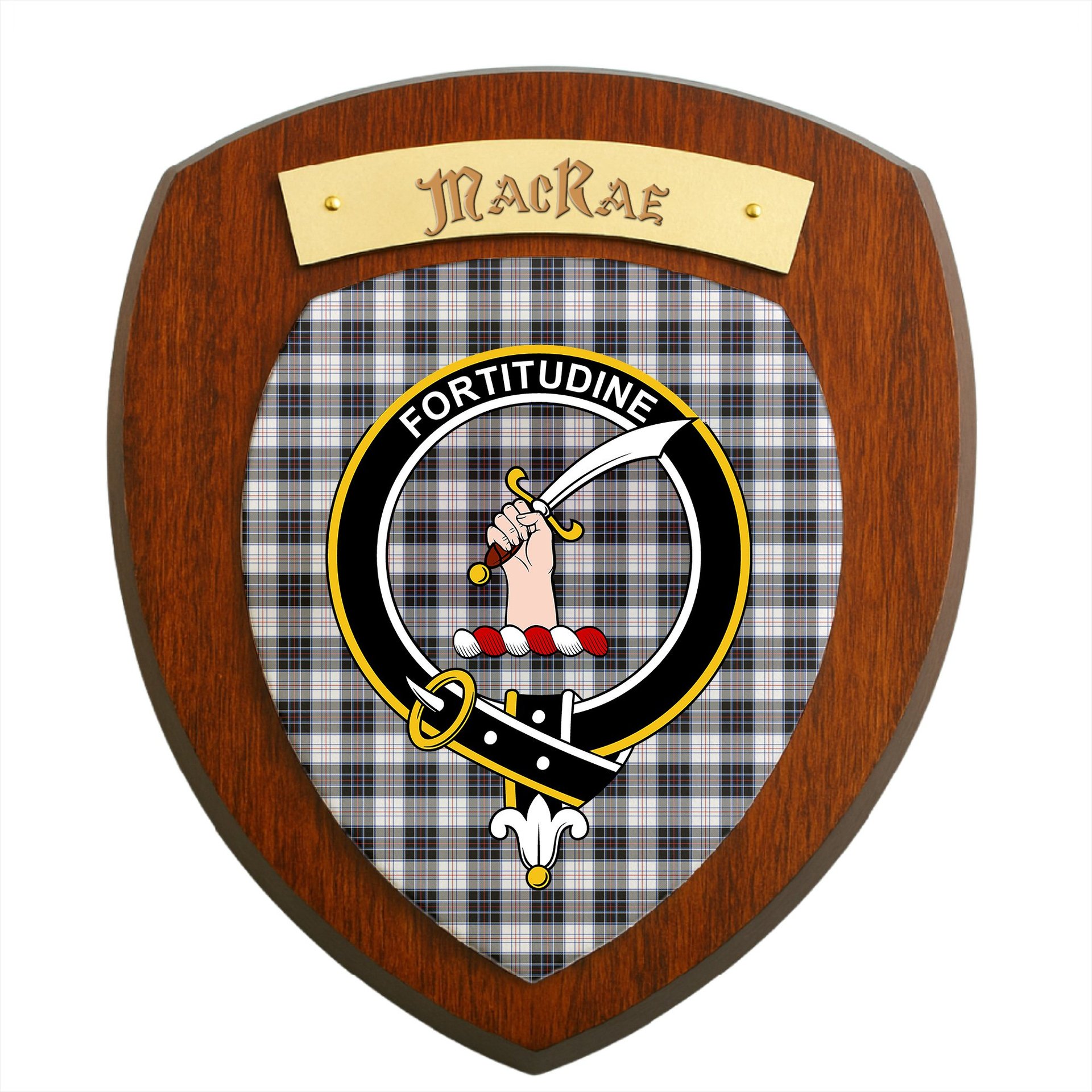 ScotsTee Shop Scottish MacRae Dress Modern Clan Crest Scottish Tartan Wooden Wall Plaque