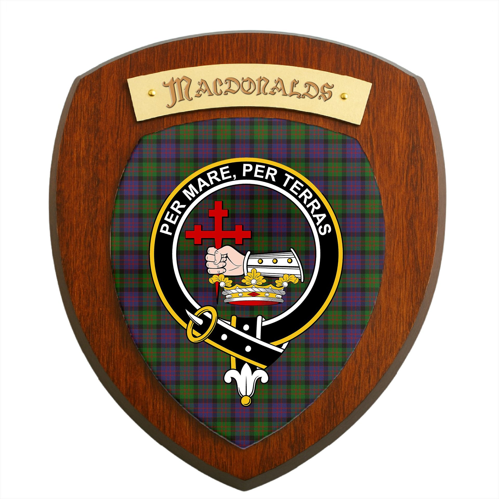 ScotsTee Shop Scottish MacDonald Clan Crest Scottish Tartan Wooden Wall Plaque