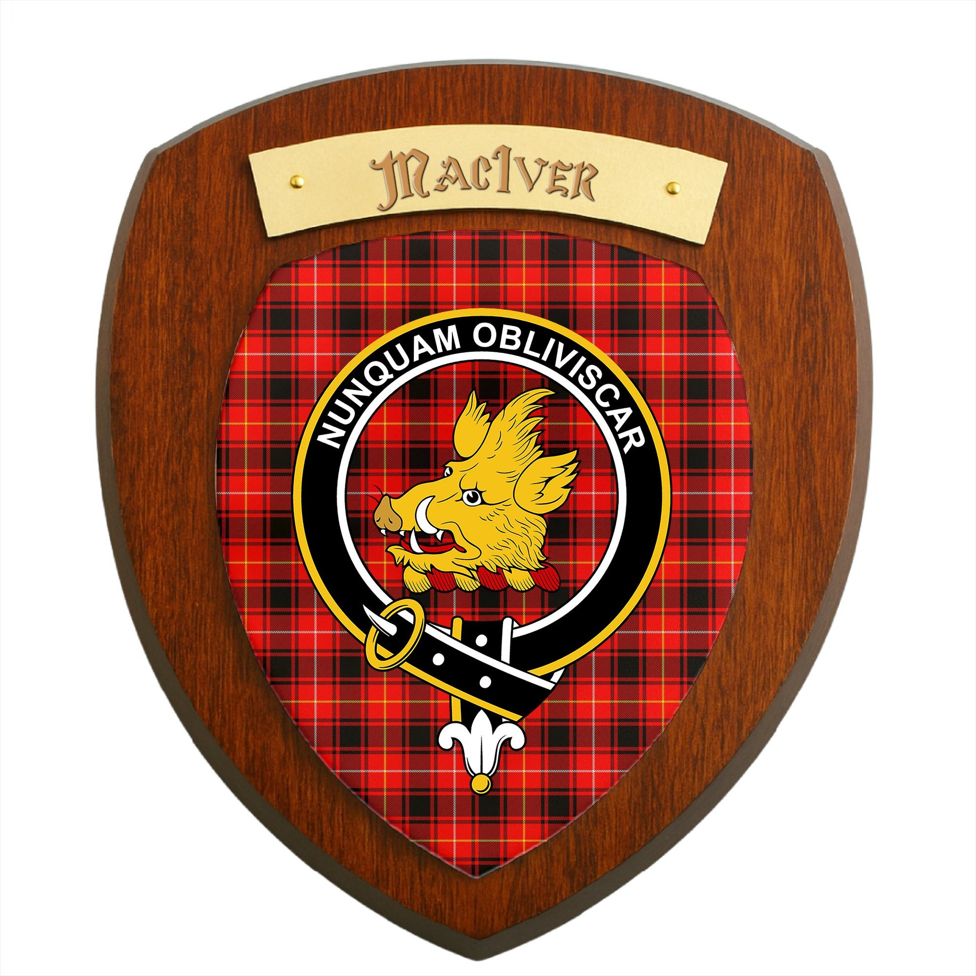 ScotsTee Shop Scottish MacIver Modern SC Clan Crest Scottish Tartan Wooden Wall Plaque