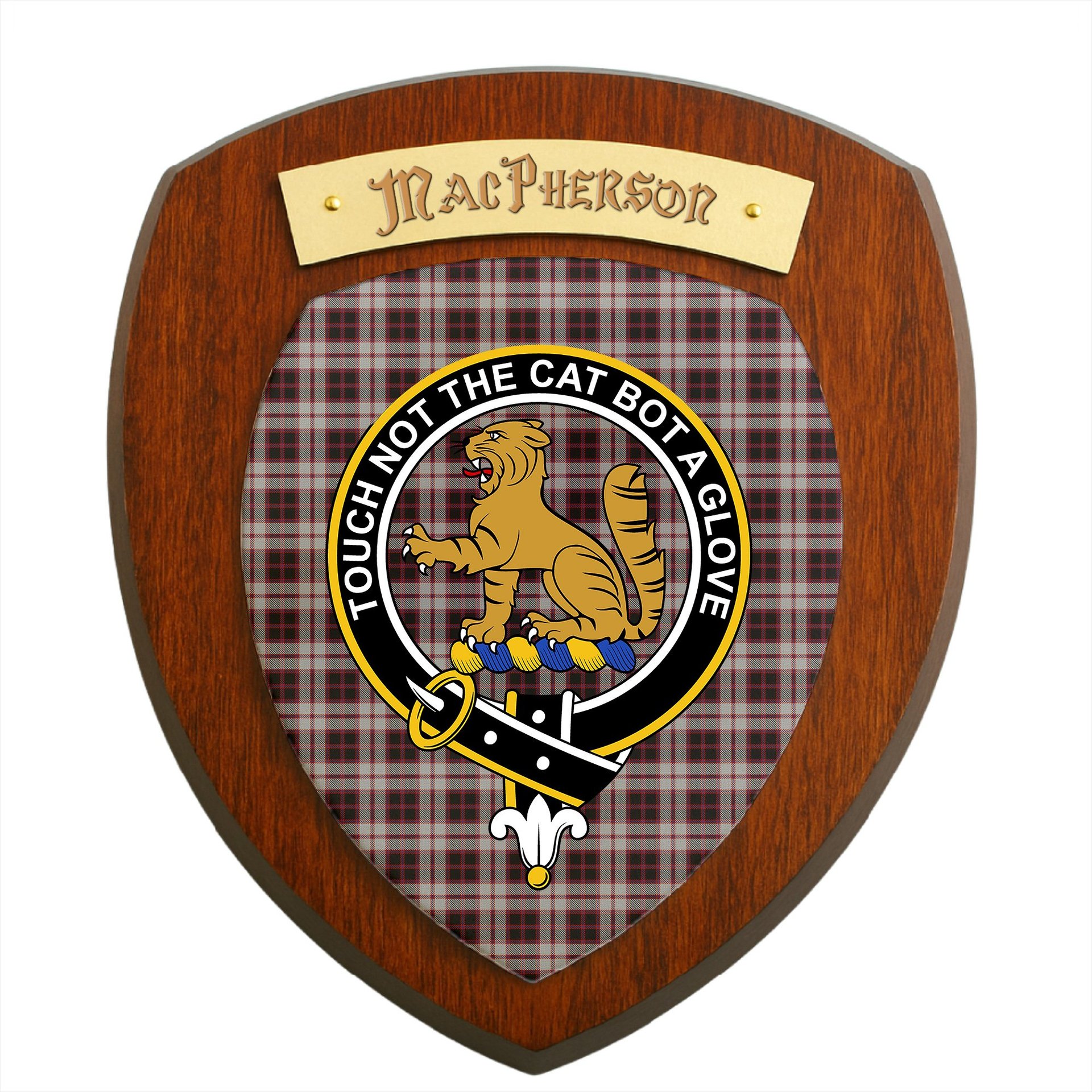 ScotsTee Shop Scottish MacPherson Clan Crest Scottish Tartan Wooden Wall Plaque