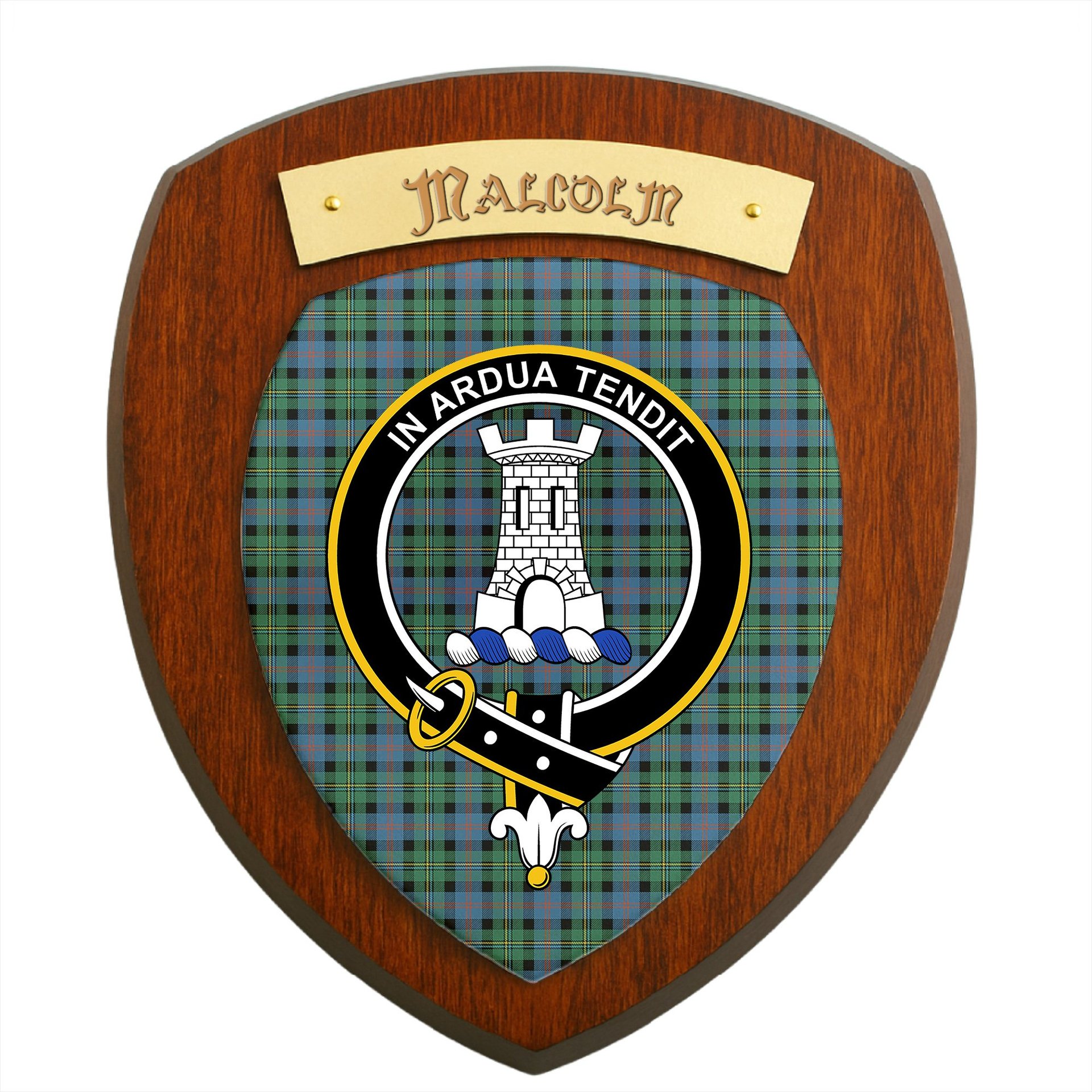 ScotsTee Shop Scottish Malcolm Ancient Clan Crest Scottish Tartan Wooden Wall Plaque