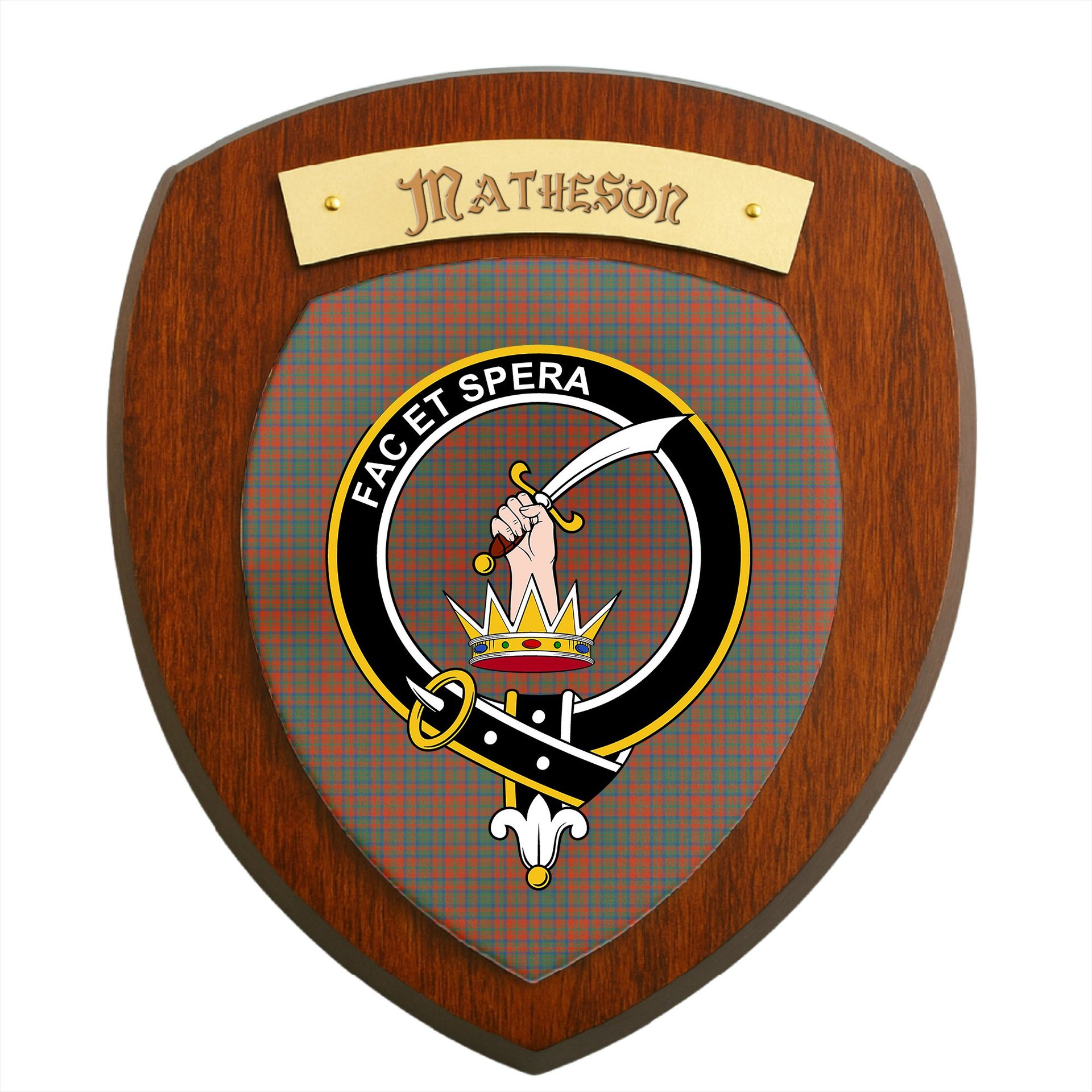 ScotsTee Shop Scottish Matheson Ancient Clan Crest Scottish Tartan Wooden Wall Plaque
