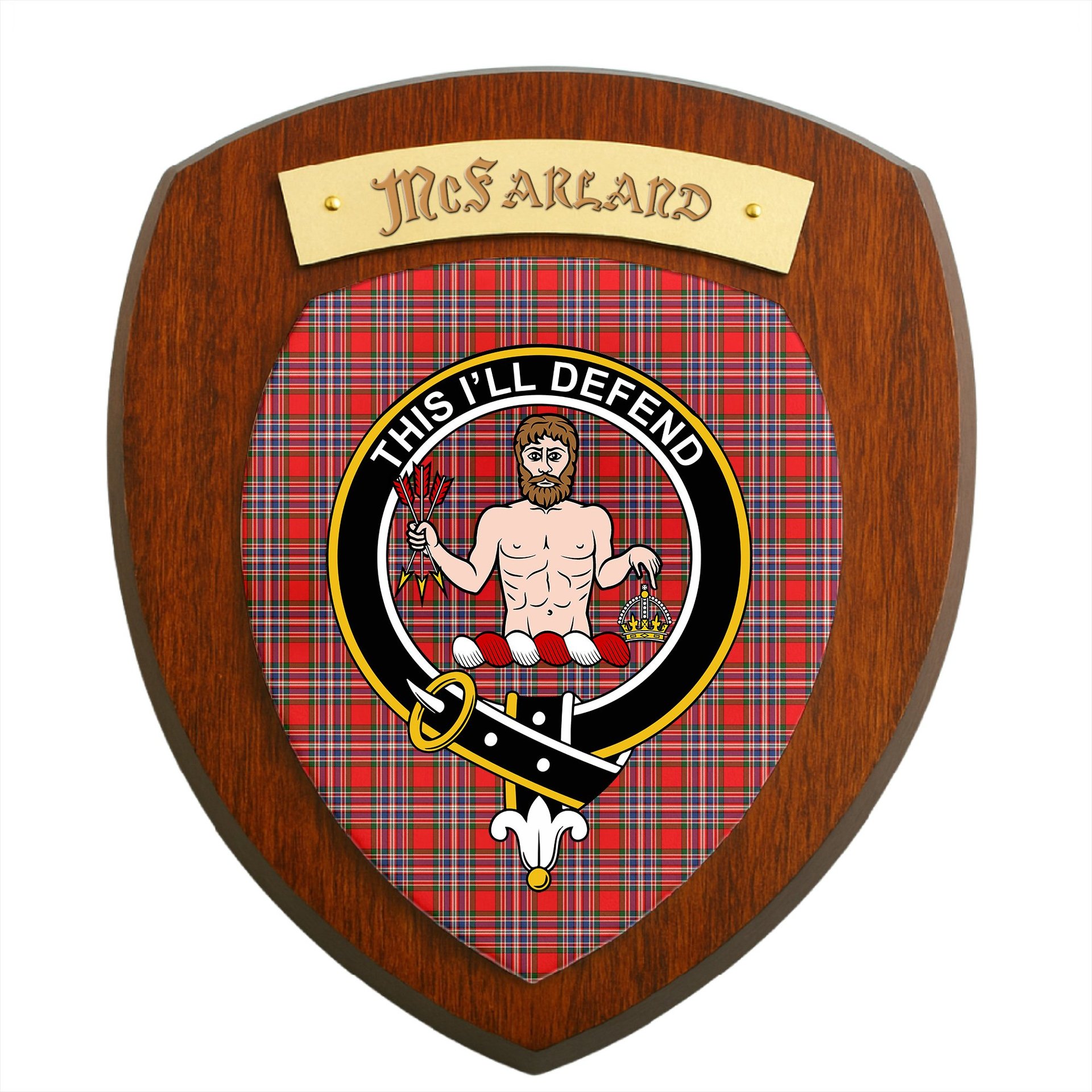 ScotsTee Shop Scottish McFarland Modern Clan Crest Scottish Tartan Wooden Wall Plaque