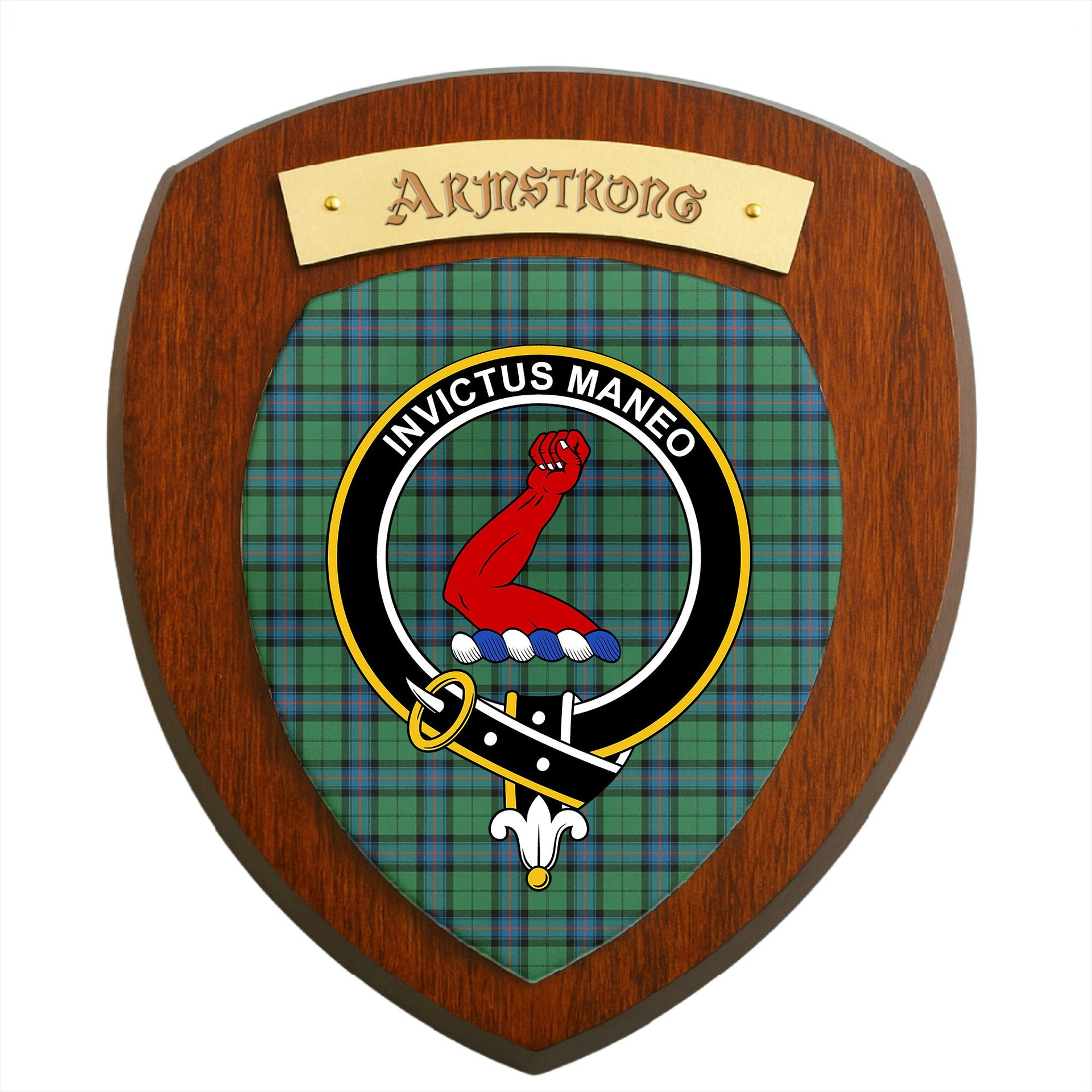 ScotsTee Shop Scottish Armstrong Ancient Clan Crest Scottish Tartan Wooden Wall Plaque
