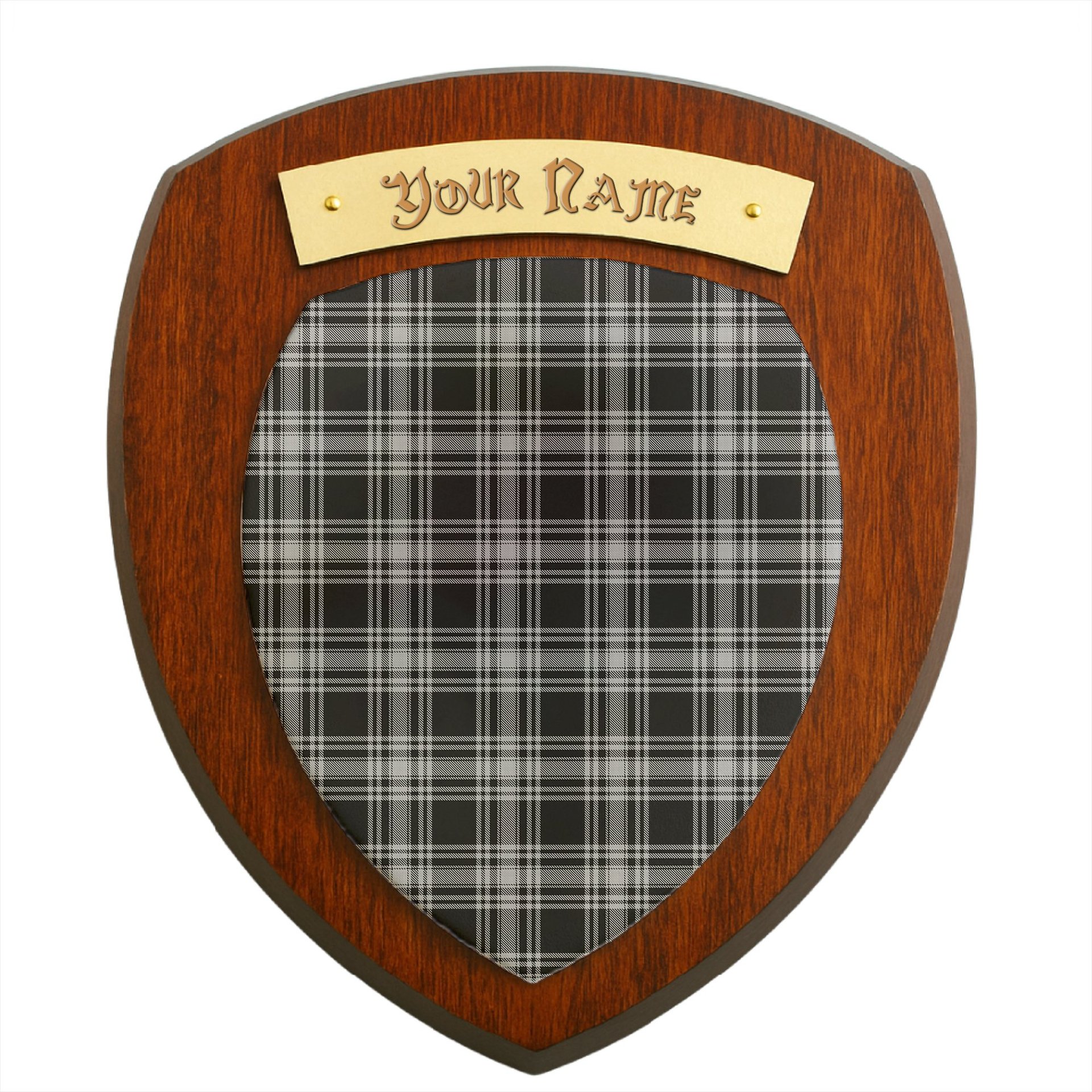 ScotsTee Shop Scottish Menzies Black and White Clan Tartan Wooden Wall Plaque Personalize with Your Name
