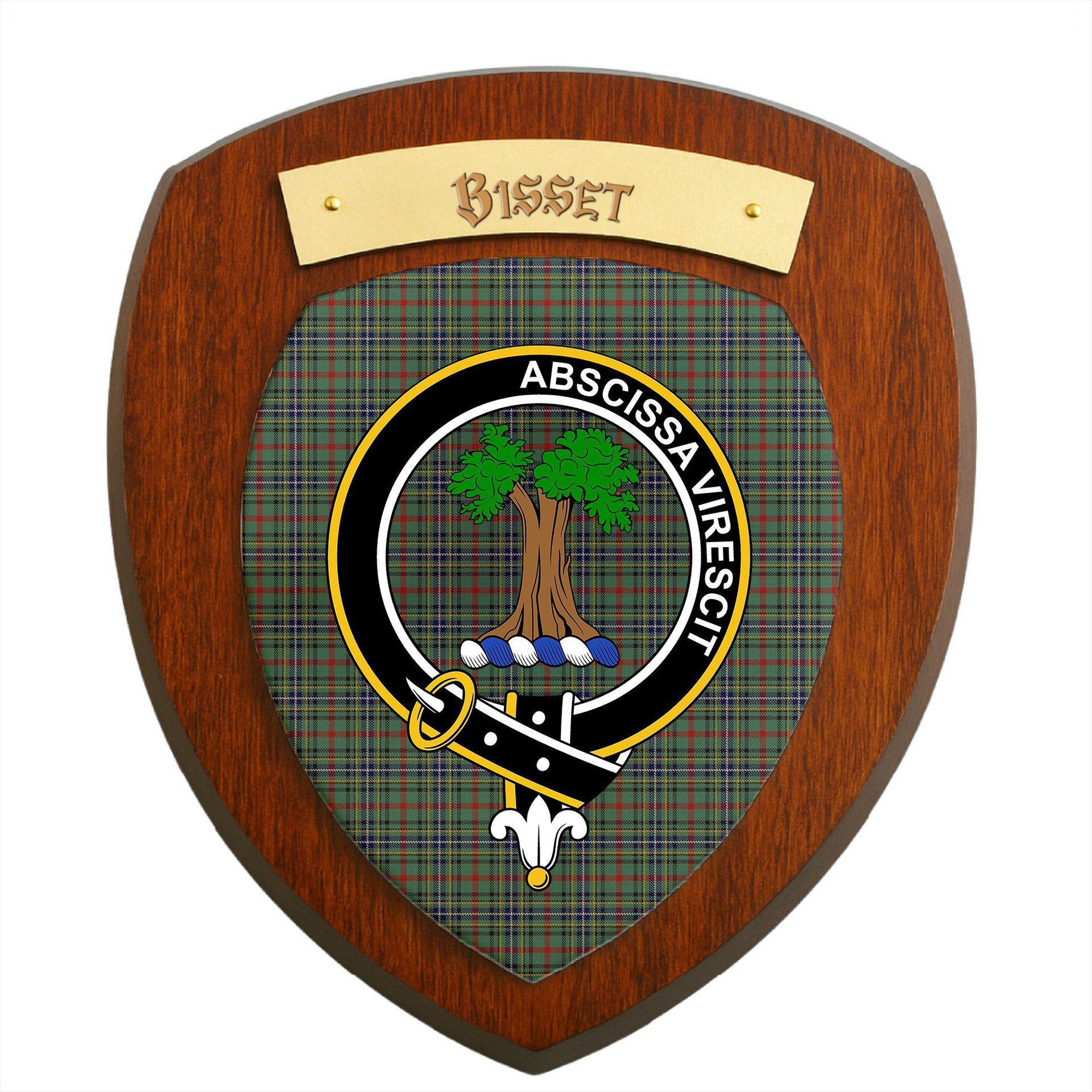 ScotsTee Shop Scottish Bisset Clan Crest Scottish Tartan Wooden Wall Plaque