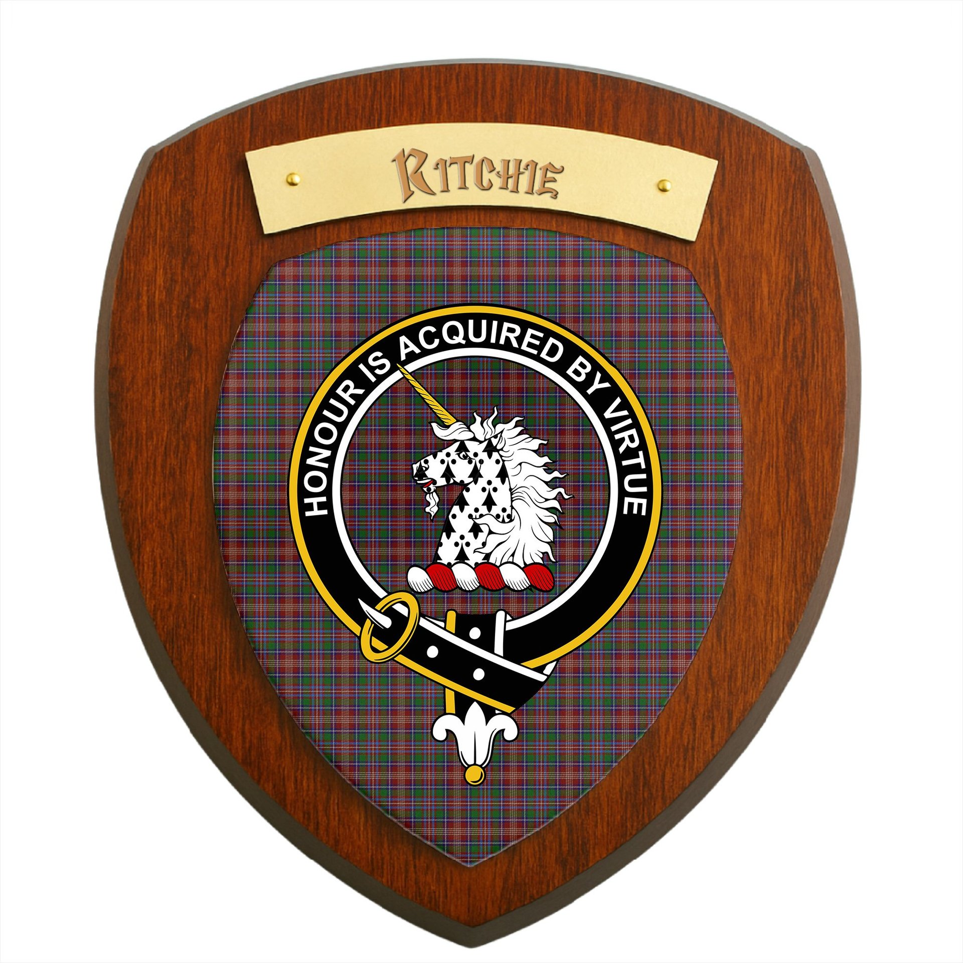 ScotsTee Shop Scottish Ritchie Clan Crest Scottish Tartan Wooden Wall Plaque